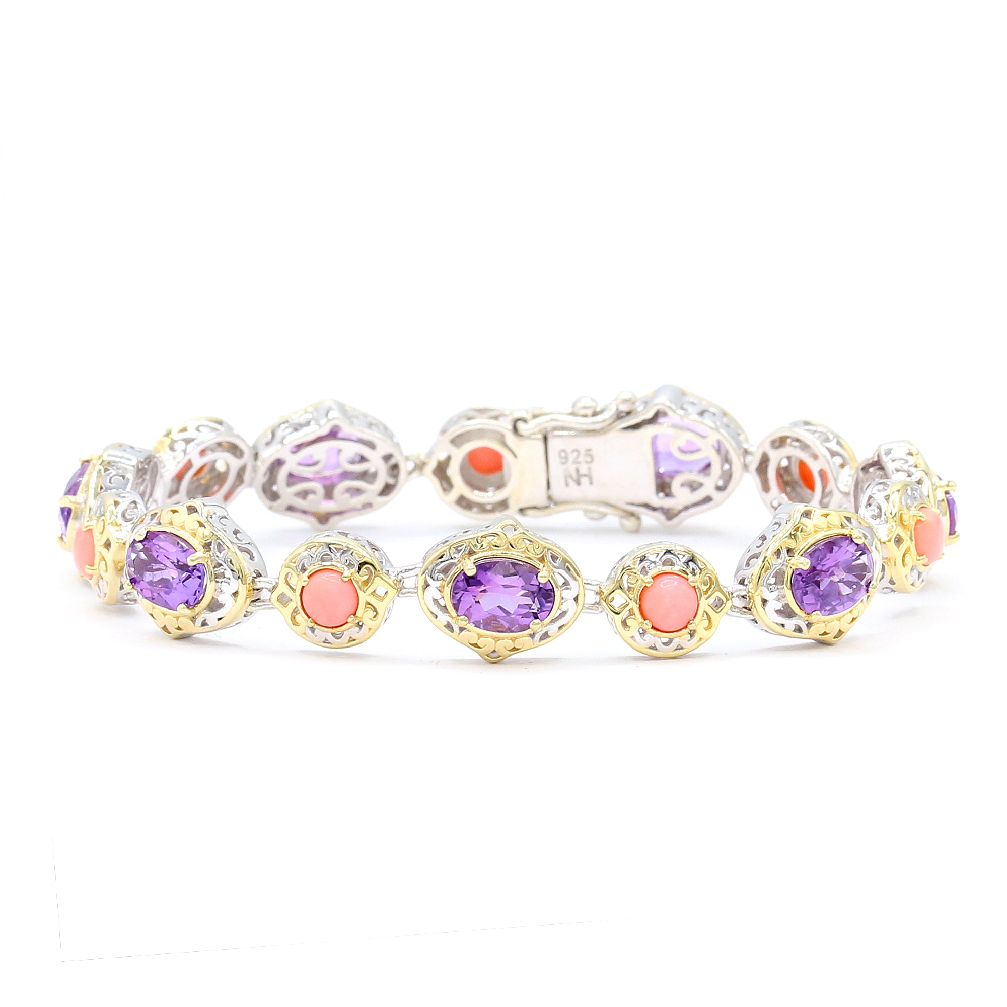 Gems en Vogue One-of-a-Kind 4.76ctw Brazilian Amethyst & Salmon Coral Bracelet