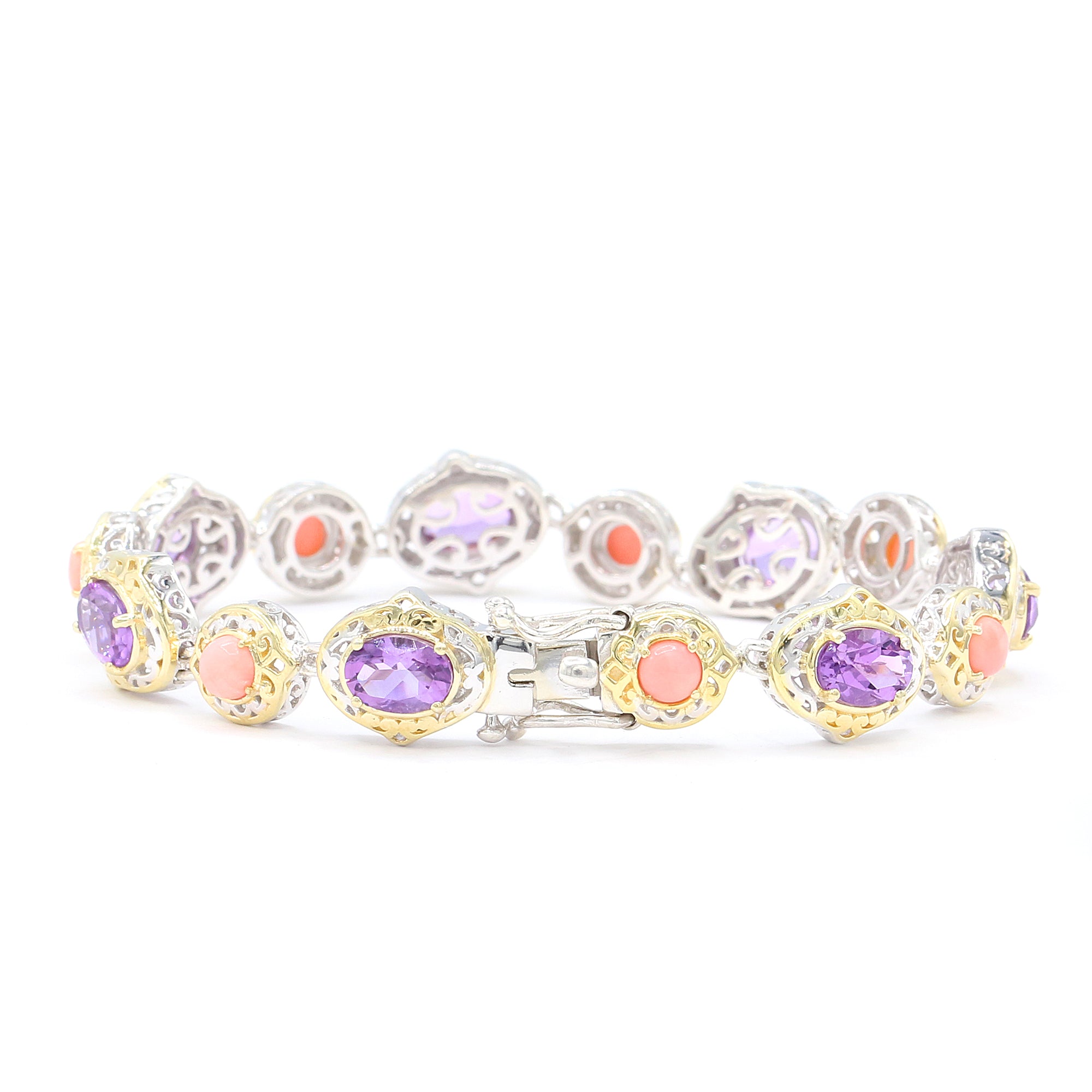 Gems en Vogue One-of-a-Kind 4.76ctw Brazilian Amethyst & Salmon Coral Bracelet