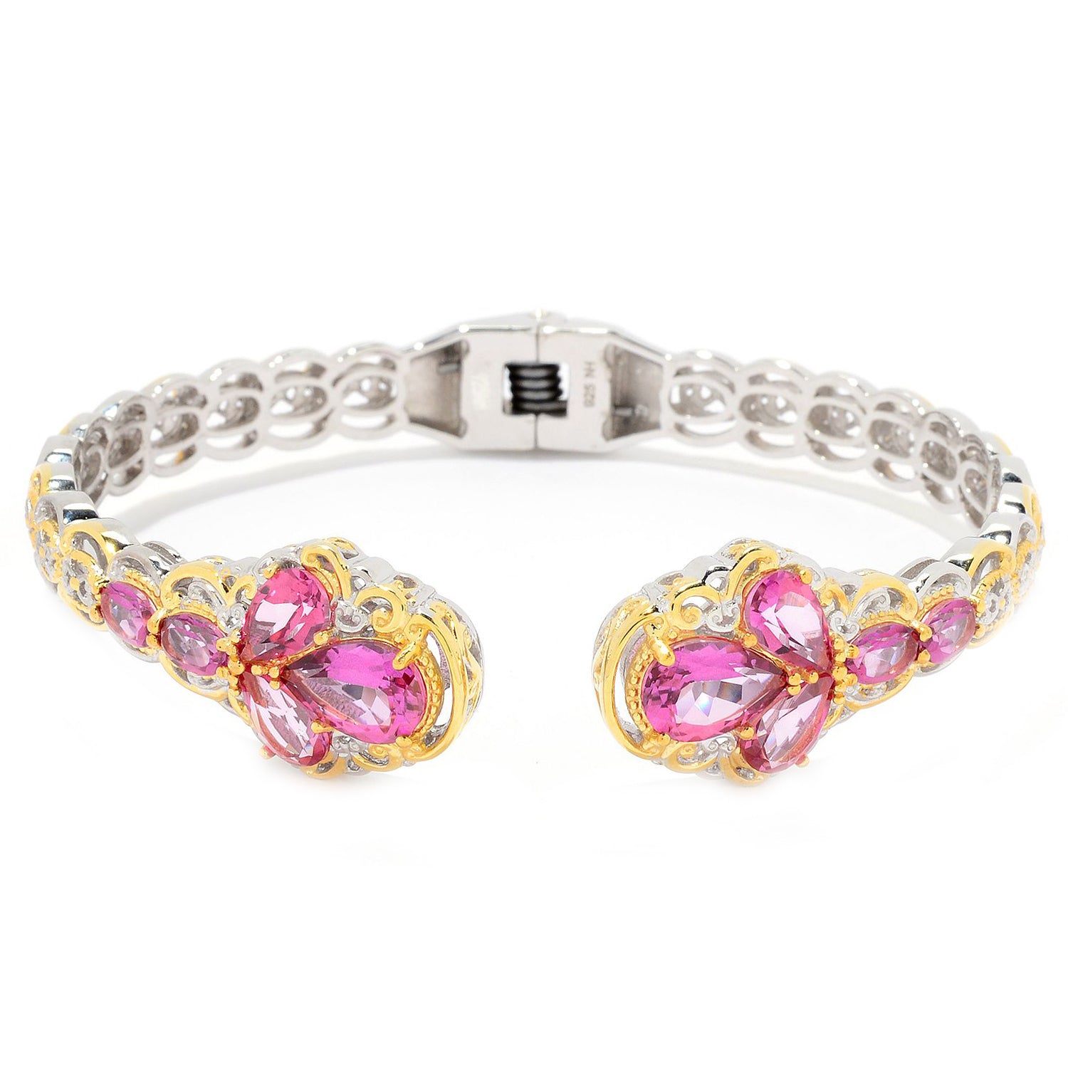 Gems en Vogue 11.22ctw Martha Rocha Pink Topaz Kissing Cuff Bangle Bracelet