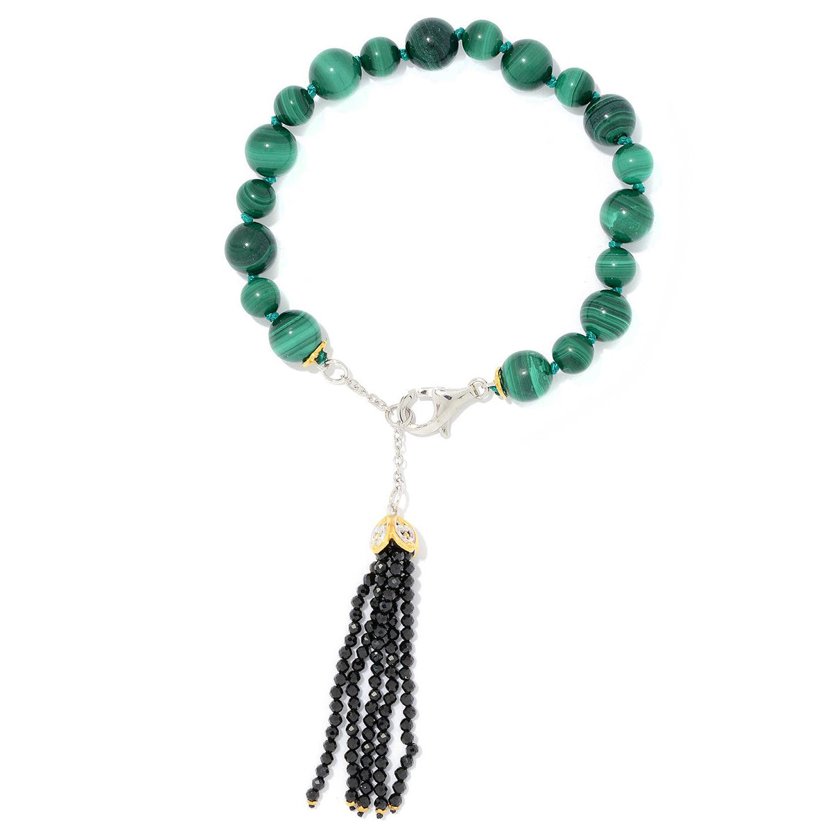 Gems en Vogue Malachite Bead & Black Spinel Tassel Bracelet