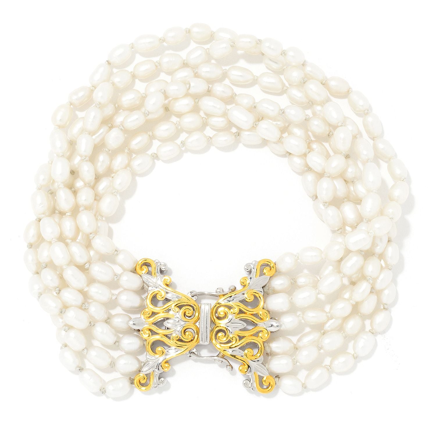 Gems en Vogue Multi Strand White Pearl Bead Bracelet
