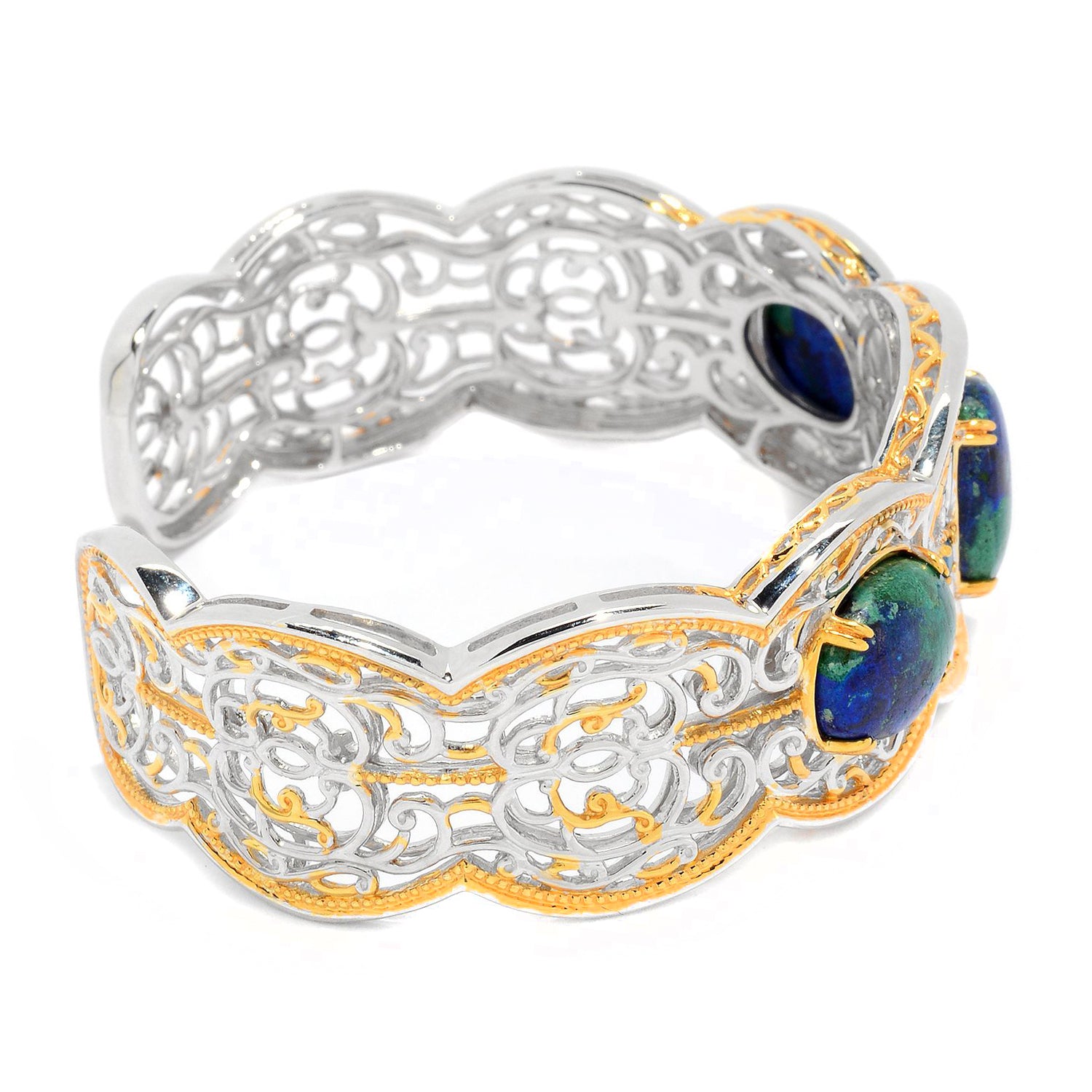 Bracelet jonc Gems en Vogue en turquoise d'azurite et fleurs multi-gemmes