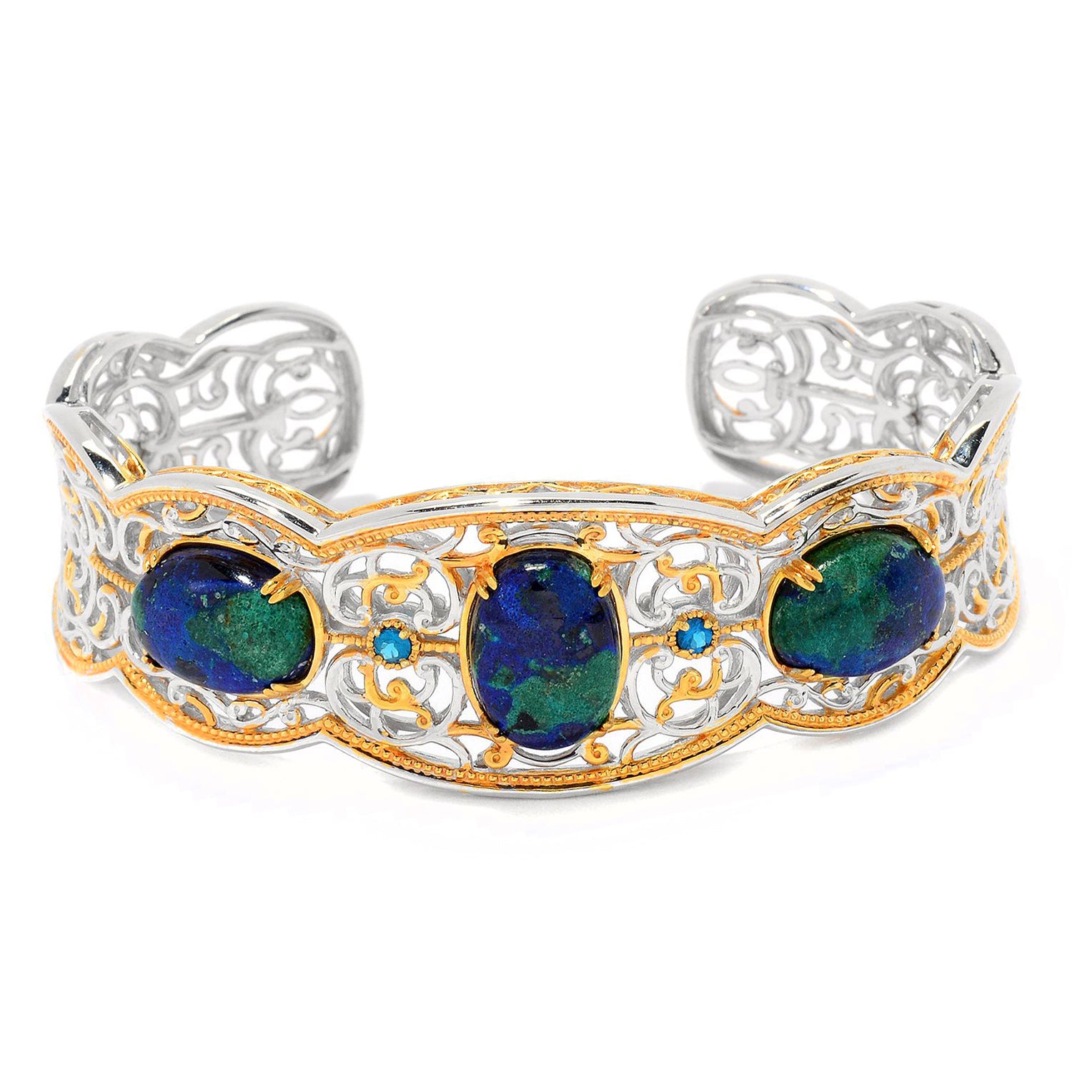 Bracelet jonc Gems en Vogue en turquoise d'azurite et fleurs multi-gemmes
