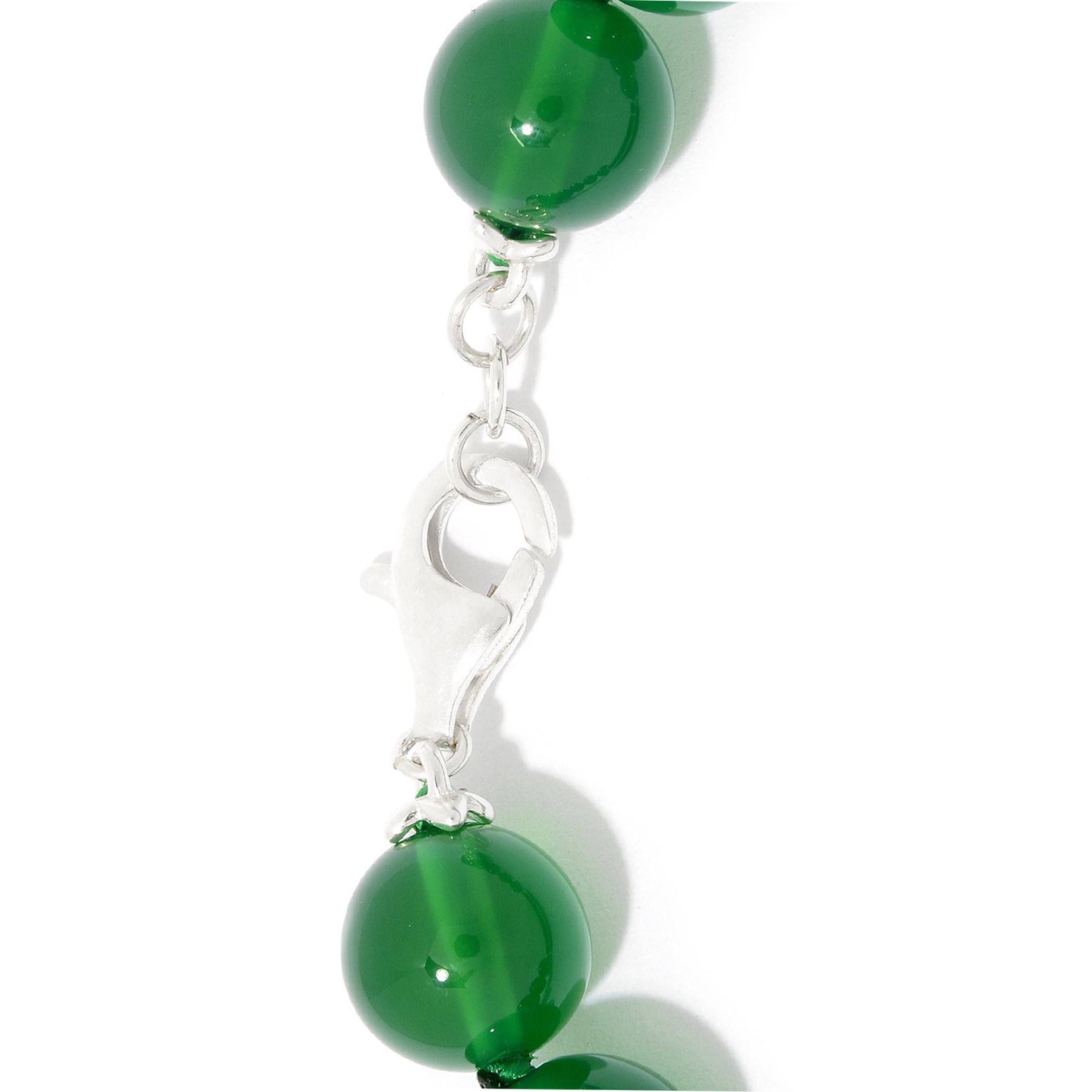 Gems en Vogue Carved Panther Green Agate Cameo & Chalcedony Bead Bracelet