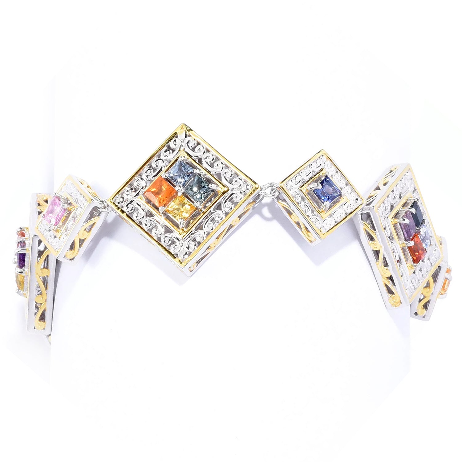 Gems en Vogue 3.90ctw Princess Cut Multi Sapphire Station Bracelet