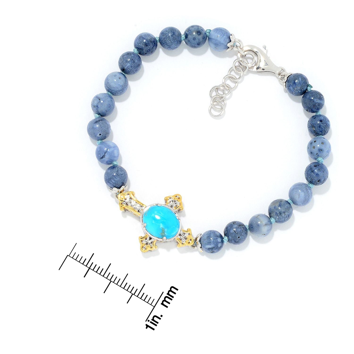 Gems en Vogue Kaolin Turquoise & Blue Coral Beaded Cross Bracelet