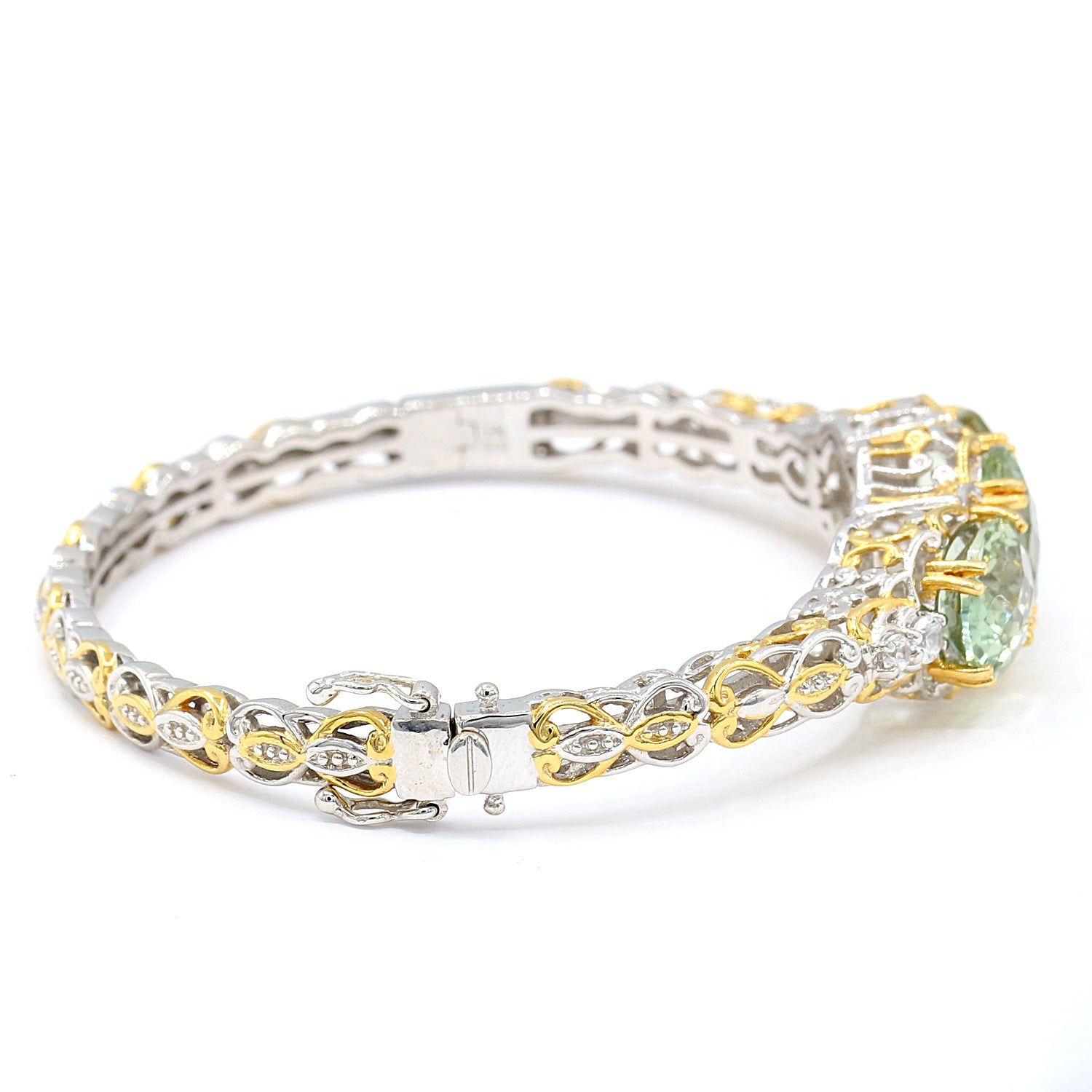 Gems en Vogue 11.94ctw Prasiolite & White Zircon Three Stone Bangle Bracelet