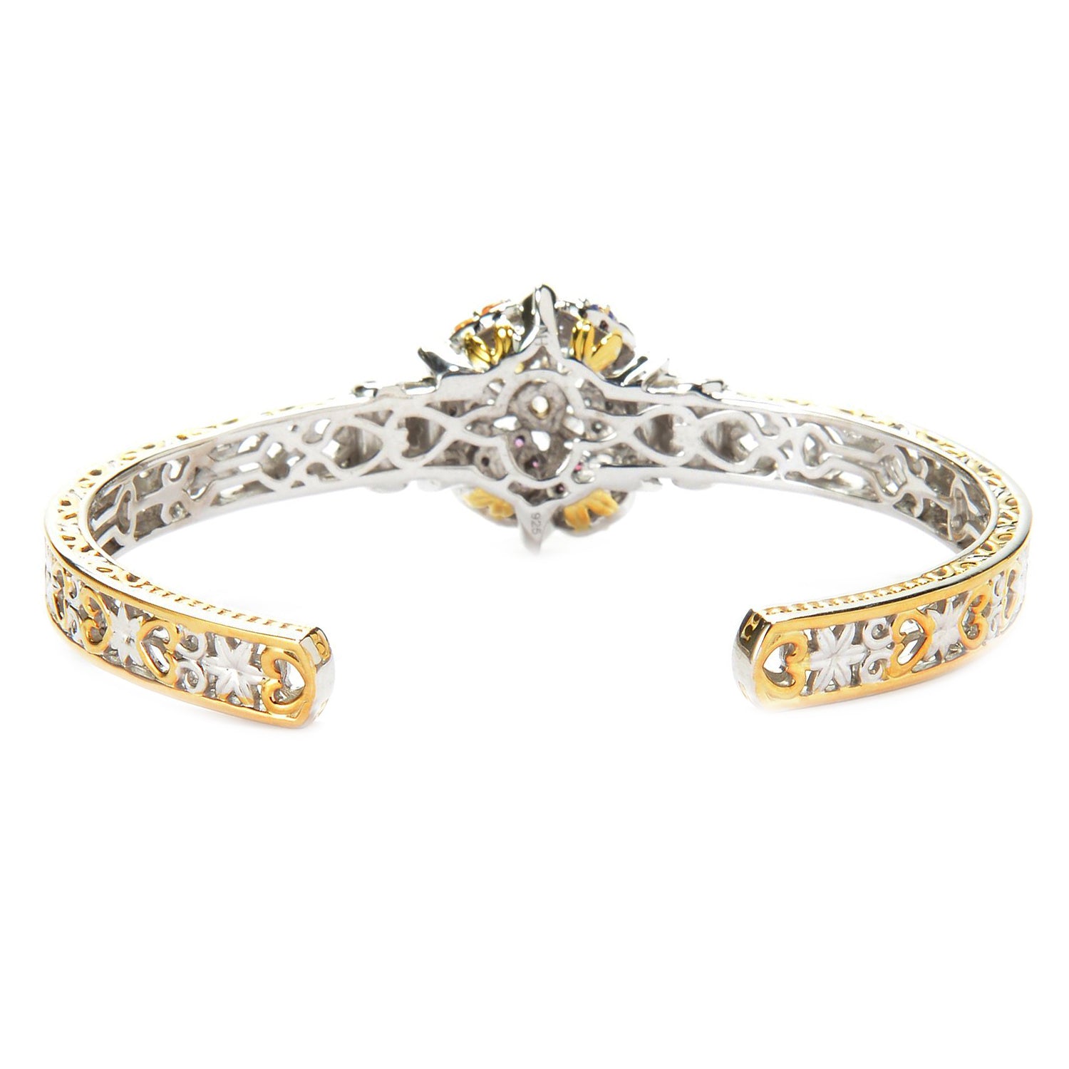 Gems en Vogue 2.19ctw Multi Gemstones Exotic Pave Cluster Flower Bangle Bracelet