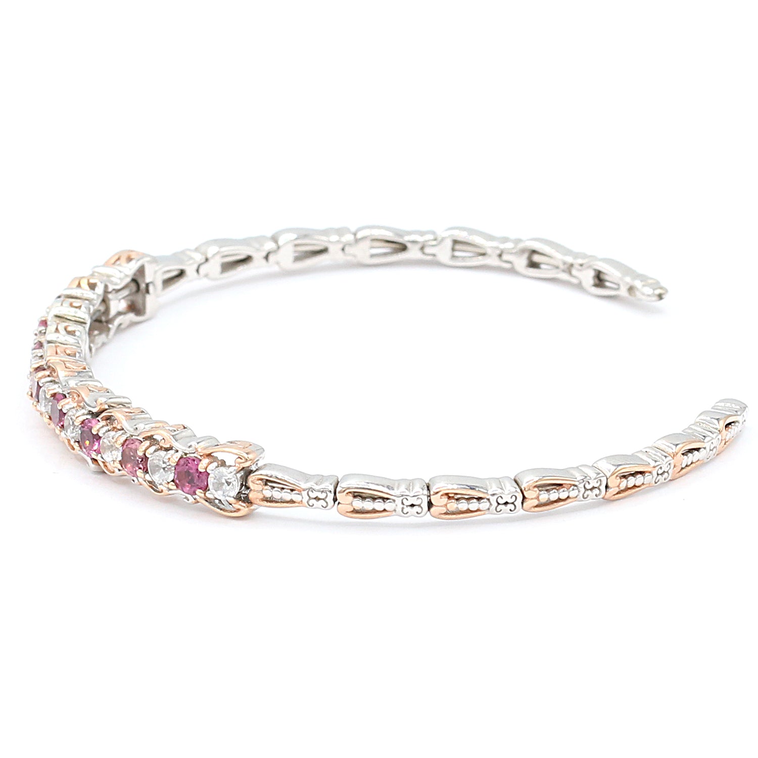 Gems en Vogue 2.28ctw Pink Tourmaline & White Zircon Stacking Bangle Bracelet