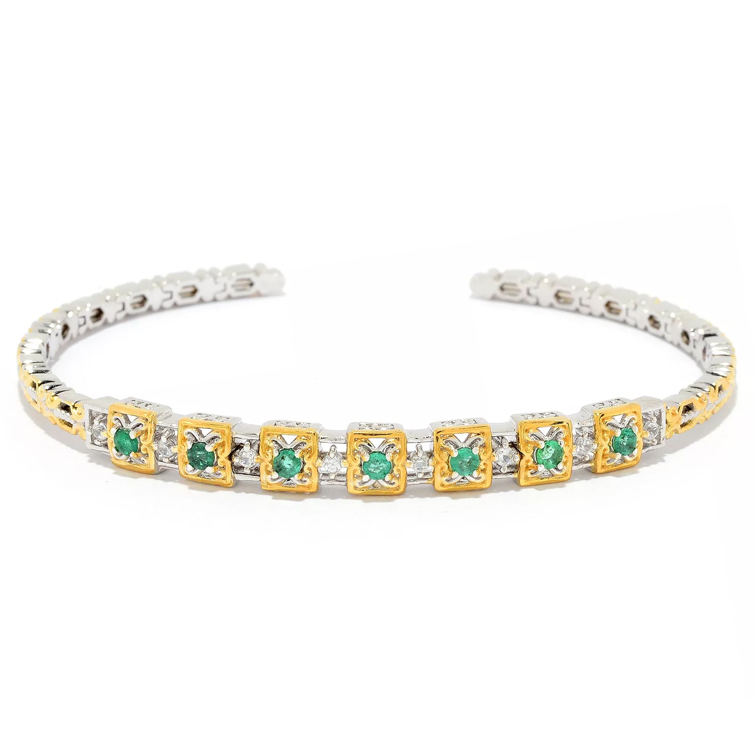 Gems en Vogue 0.70ctw Emerald & White Zircon Flexible Stacking Bangle Bracelet