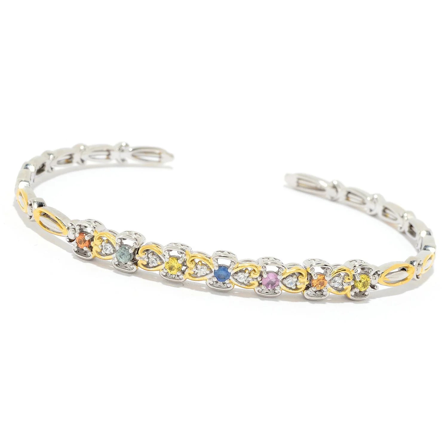 Gems en Vogue Multi Color Sapphire & White Zircon Stacking Cuff Bracelet (Cannot be resized)