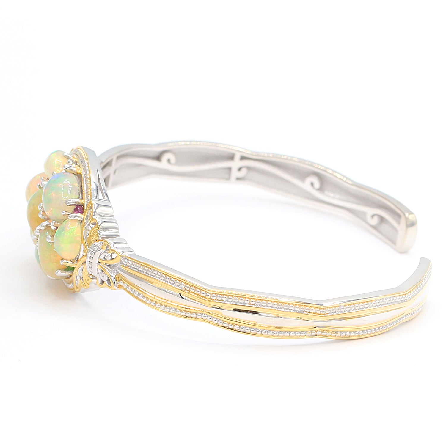 Gems en Vogue Ethiopian Opal & Multi Gemstones Cuff Bangle Bracelet