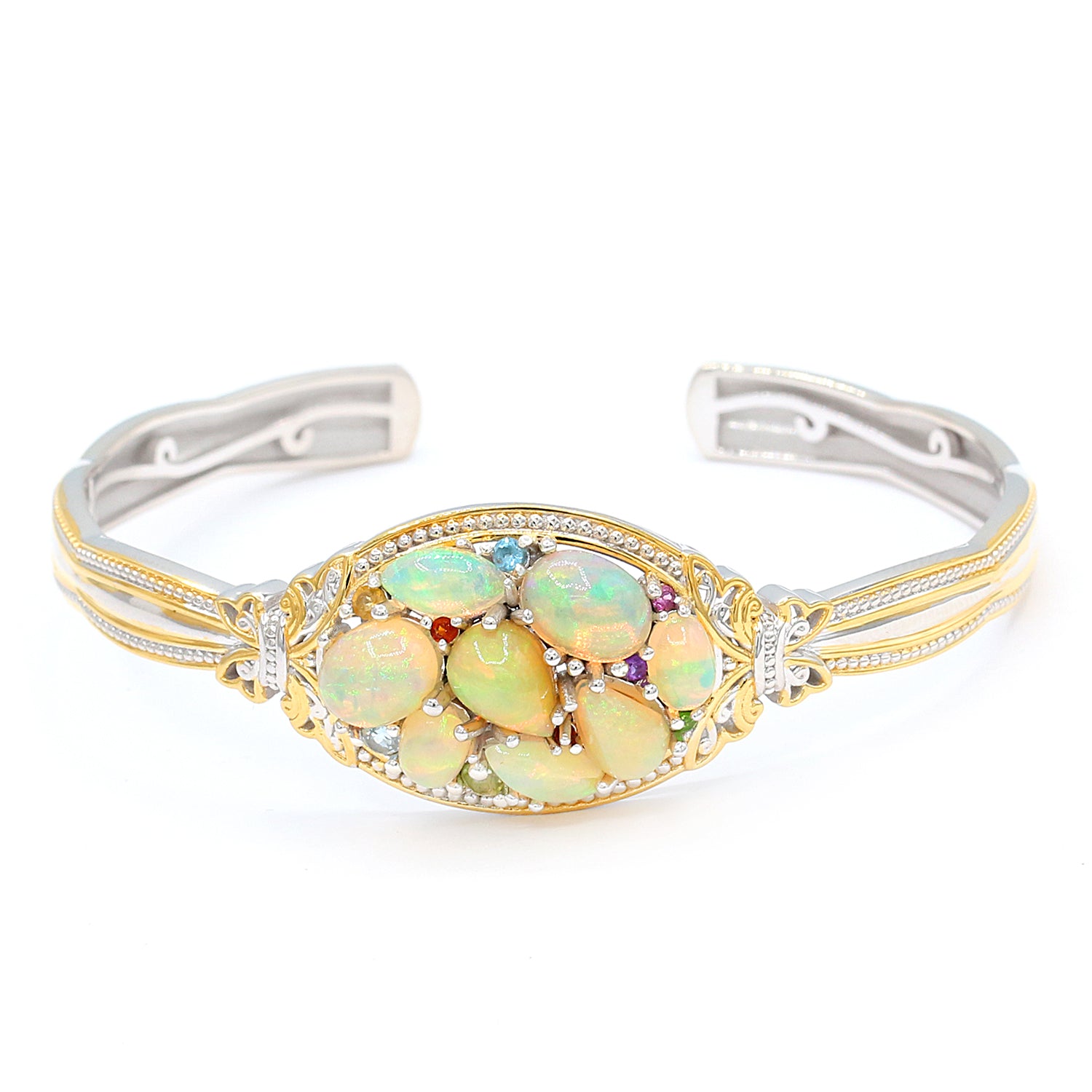 Gems en Vogue Ethiopian Opal & Multi Gemstones Cuff Bangle Bracelet