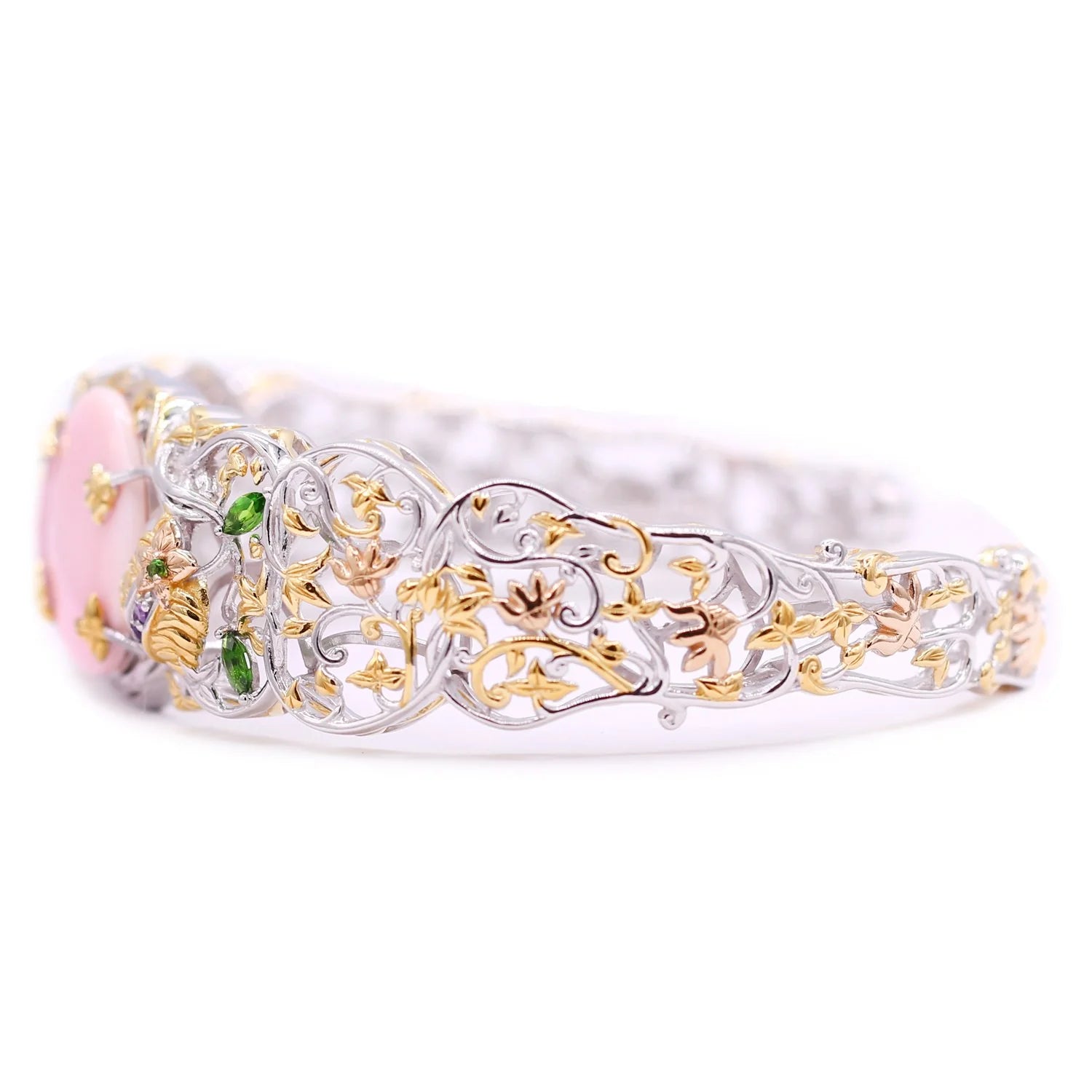 Gems en Vogue Pink Mother-of-Pearl Conch Shell & Multi Gemstone Cuff Bracelet