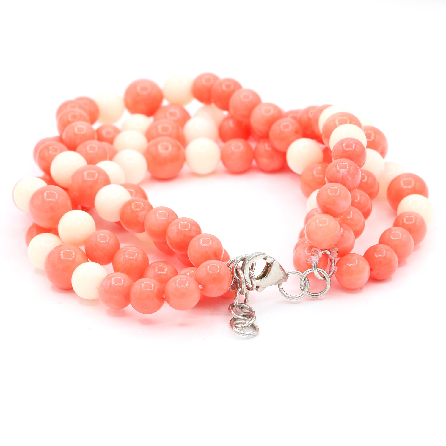 Gems en Vogue Salmon & White Coral Multi Strand Bead Bracelet