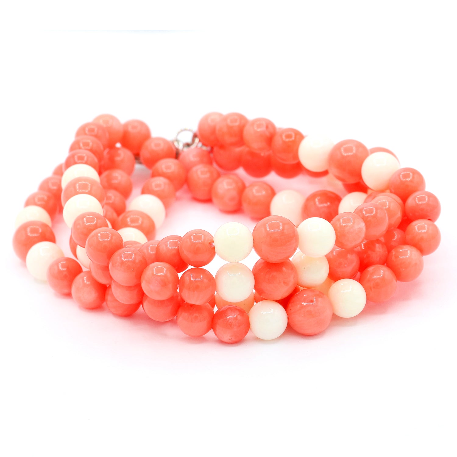 Gems en Vogue Salmon & White Coral Multi Strand Bead Bracelet