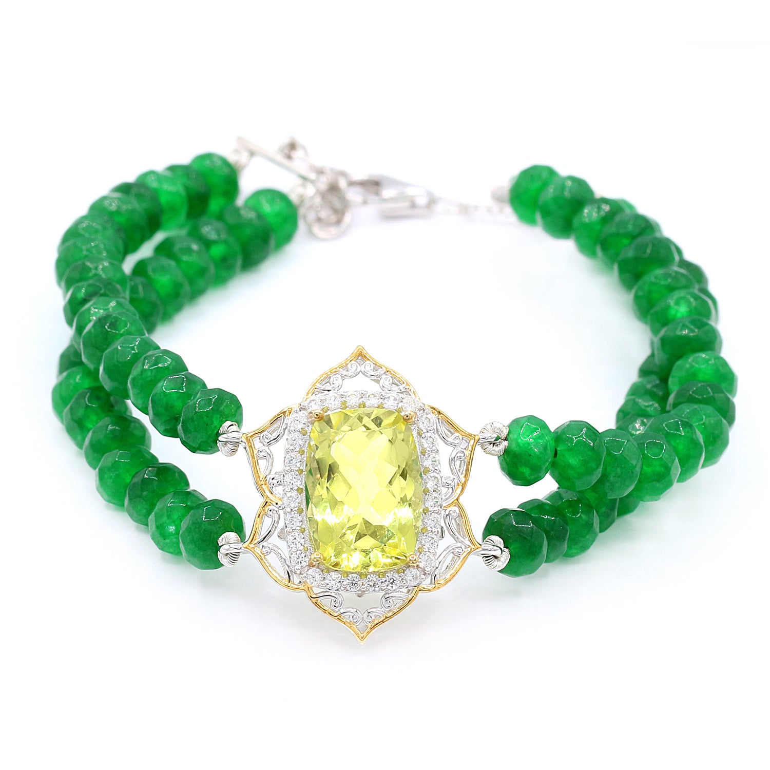 Gems en Vogue 6.32ctw Ouro Verde, Green Chalcedony & White Zircon Bracelet