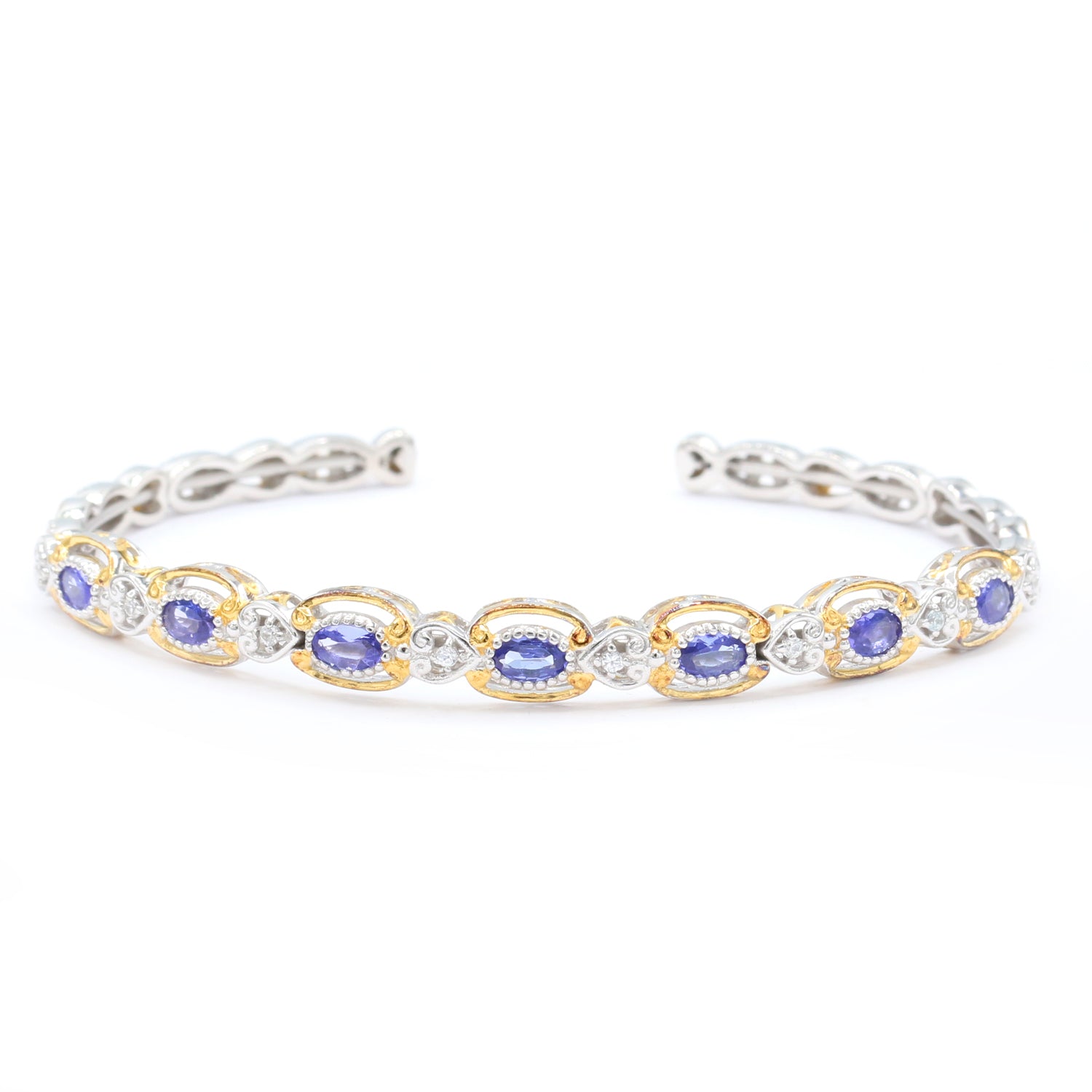 Gems en Vogue 1.85ctw Tanzanite & White Zircon Cuff Bangle Bracelet