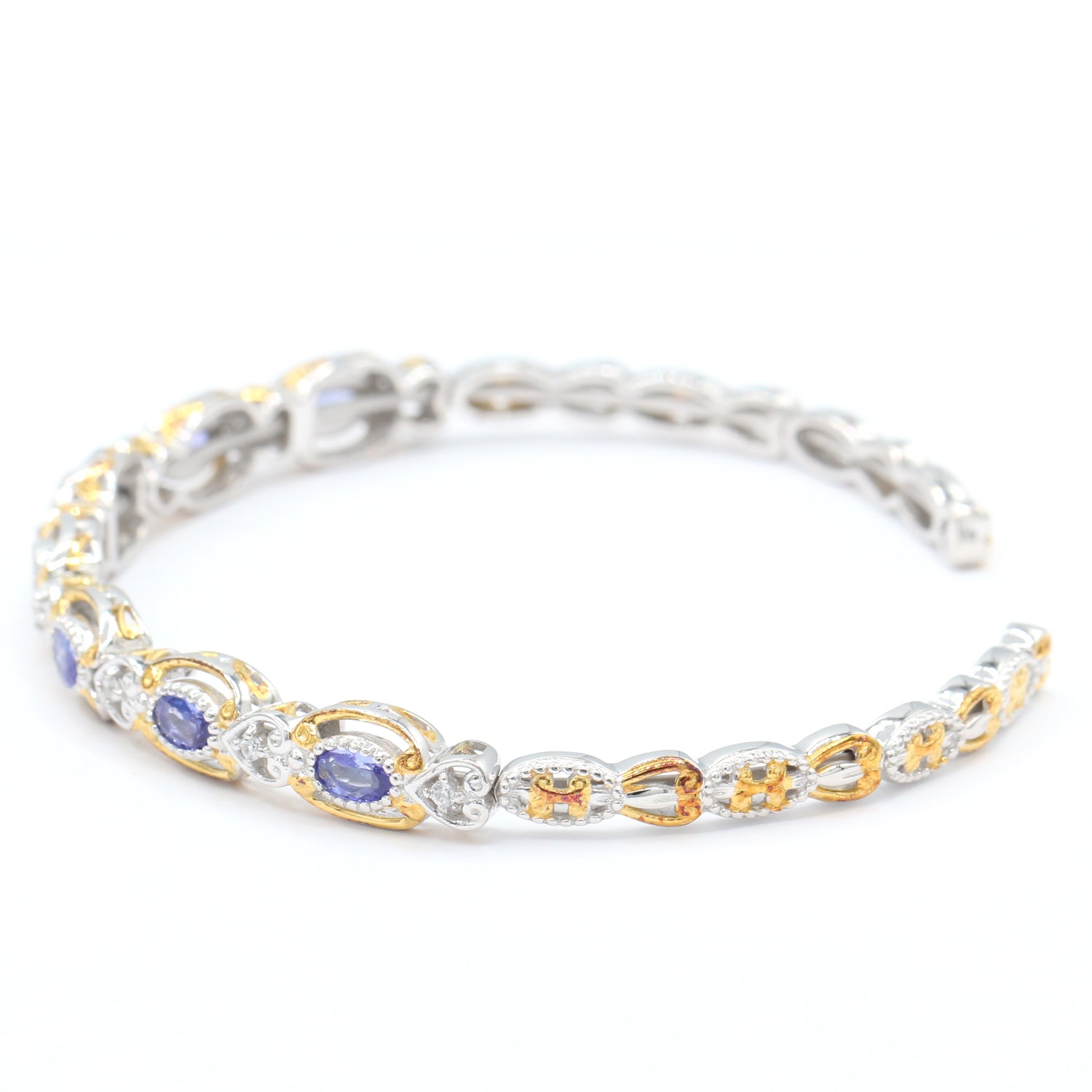 Gems en Vogue 1.85ctw Tanzanite & White Zircon Cuff Bangle Bracelet