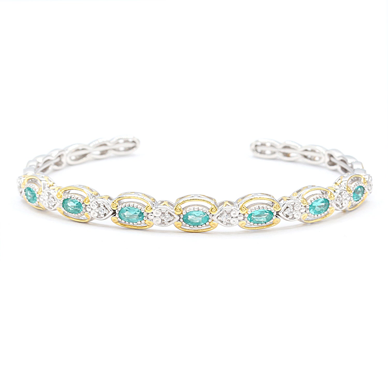 Gems en Vogue 4.82ctw Dauphin Apatite & White Zircon Bangle Bracelet