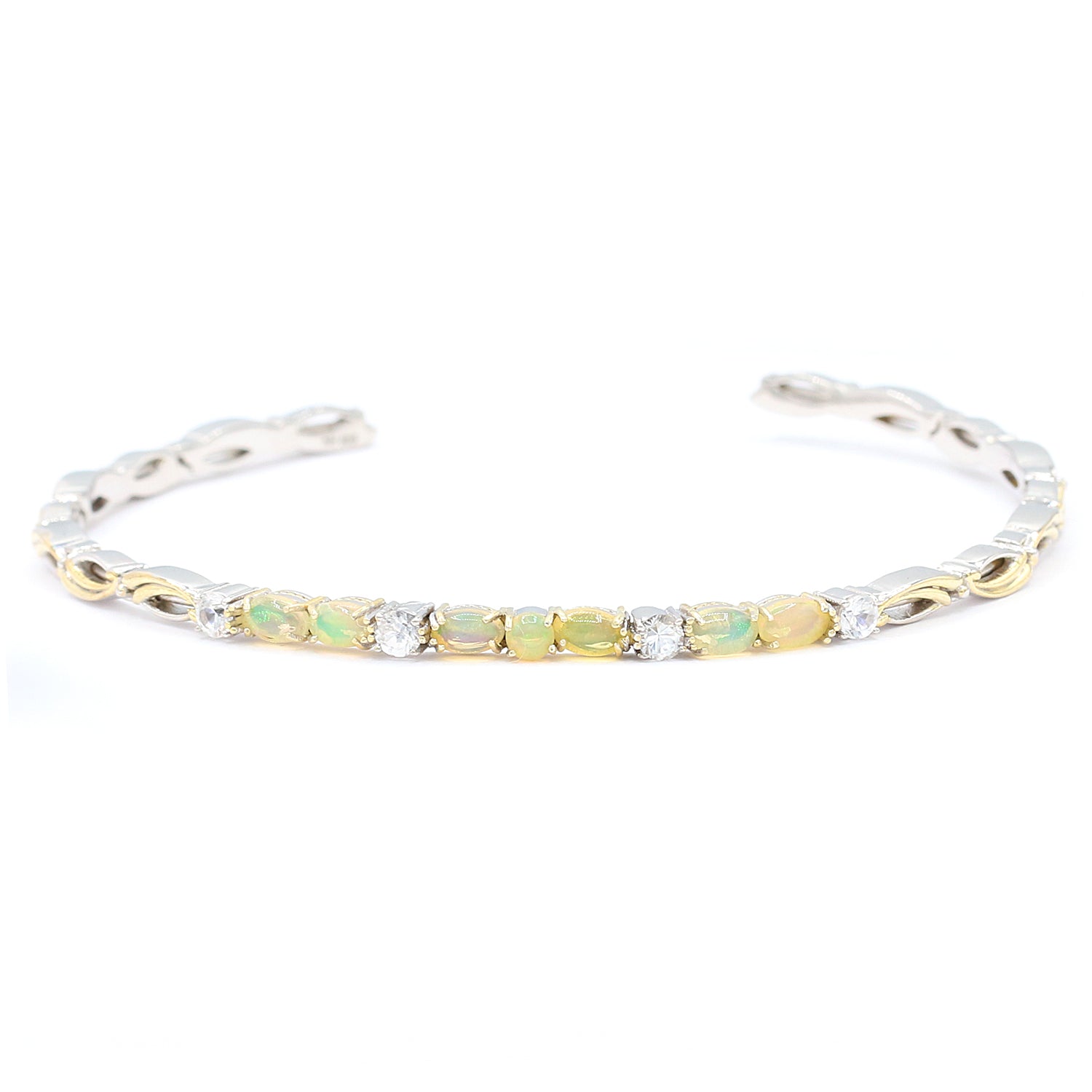 Gems en Vogue Ethiopian Opal & White Zircon Stacking Bangle Bracelet