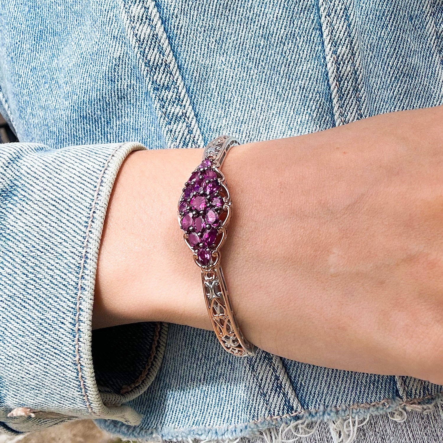 Gems en Vogue 2.70ctw Color Change Purple Garnet Cuff Bracelet