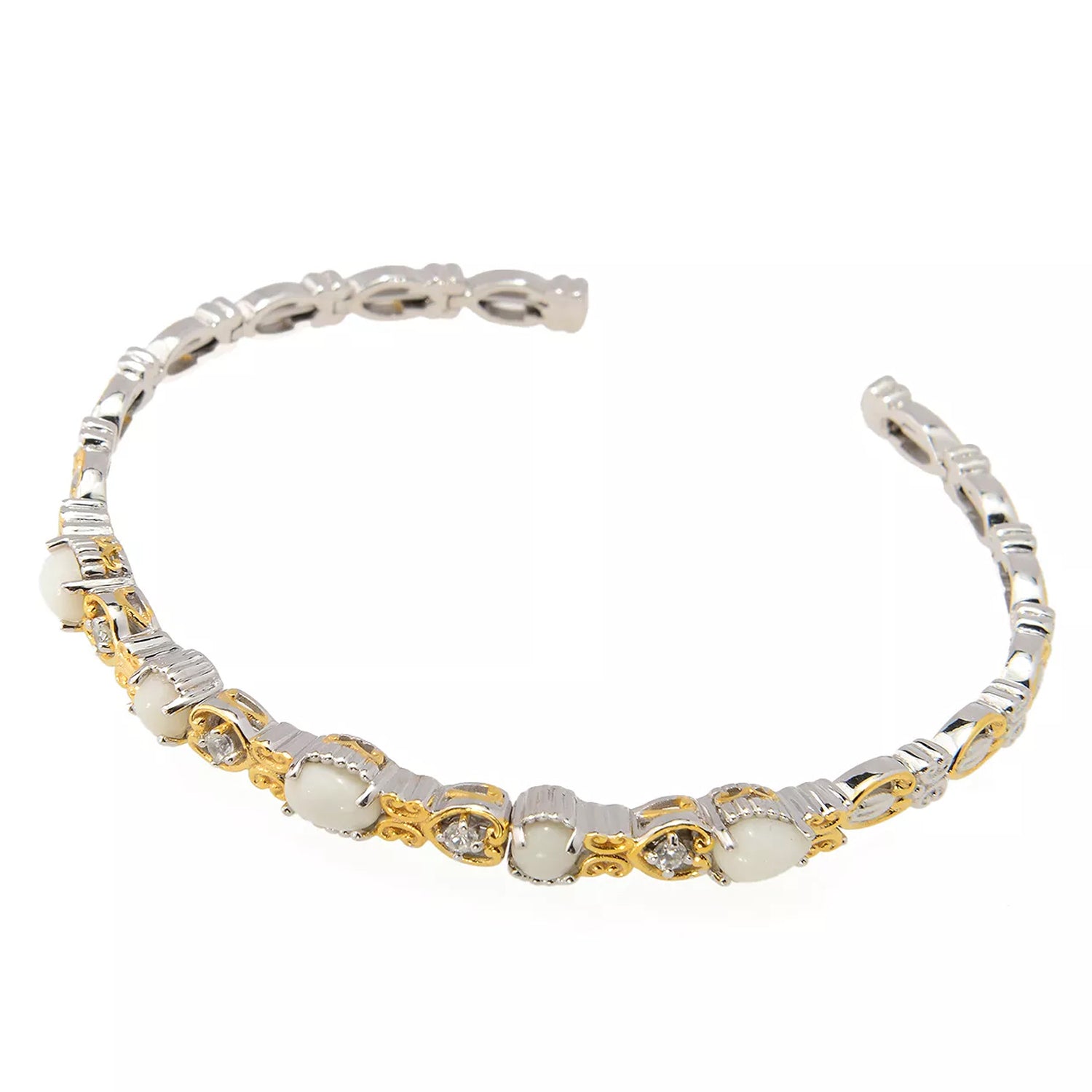 Gems en Vogue White Coral & White Zircon Flexible Stacking Bangle Bracelet