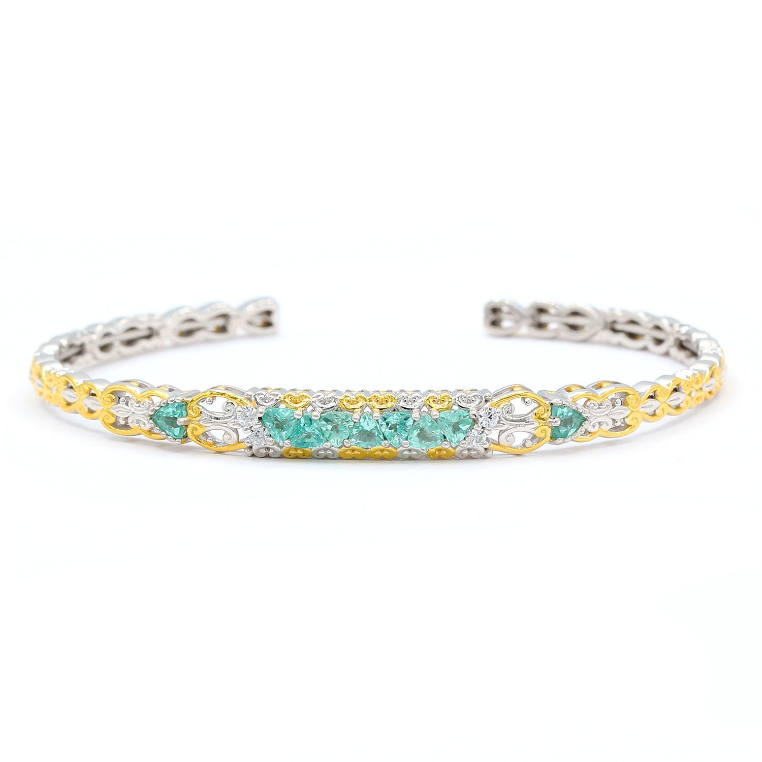 Gems en Vogue 1.96ctw Dauphin Apatite & White Zircon Bangle Bracelet