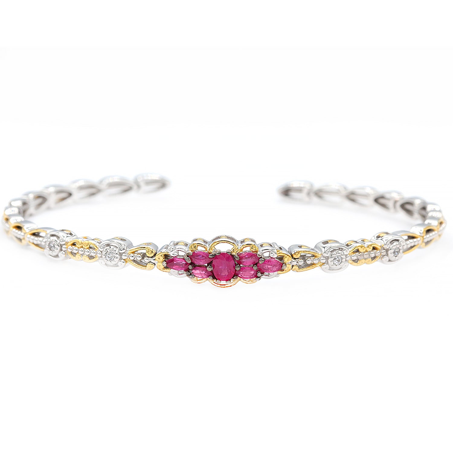 Gems en Vogue Bracelet jonc souple empilable en argent palladié 24 carats, rubis de Birmanie 1,01 carat et zircon blanc