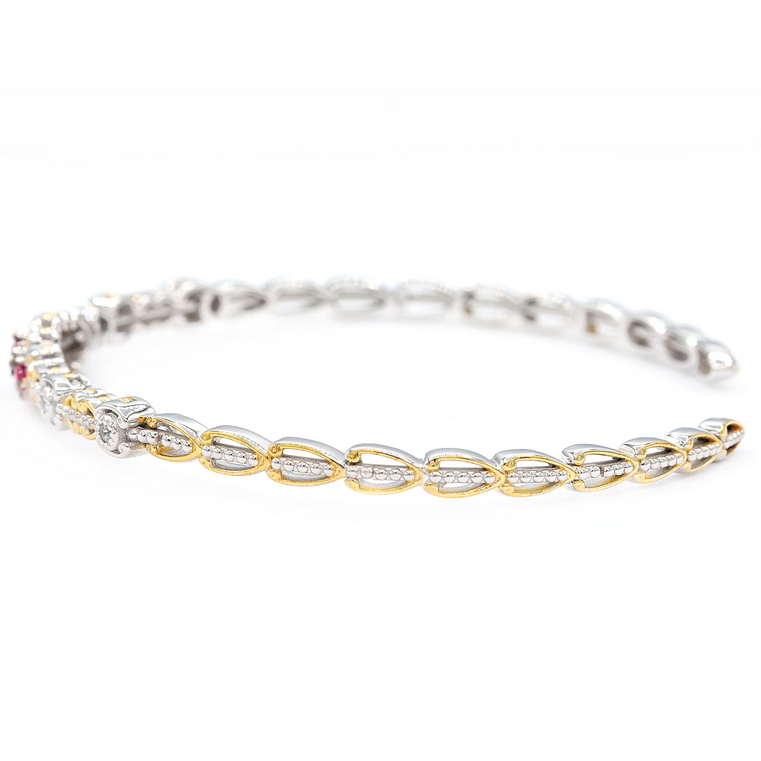 Gems en Vogue Bracelet jonc souple empilable en argent palladié 24 carats, rubis de Birmanie 1,01 carat et zircon blanc