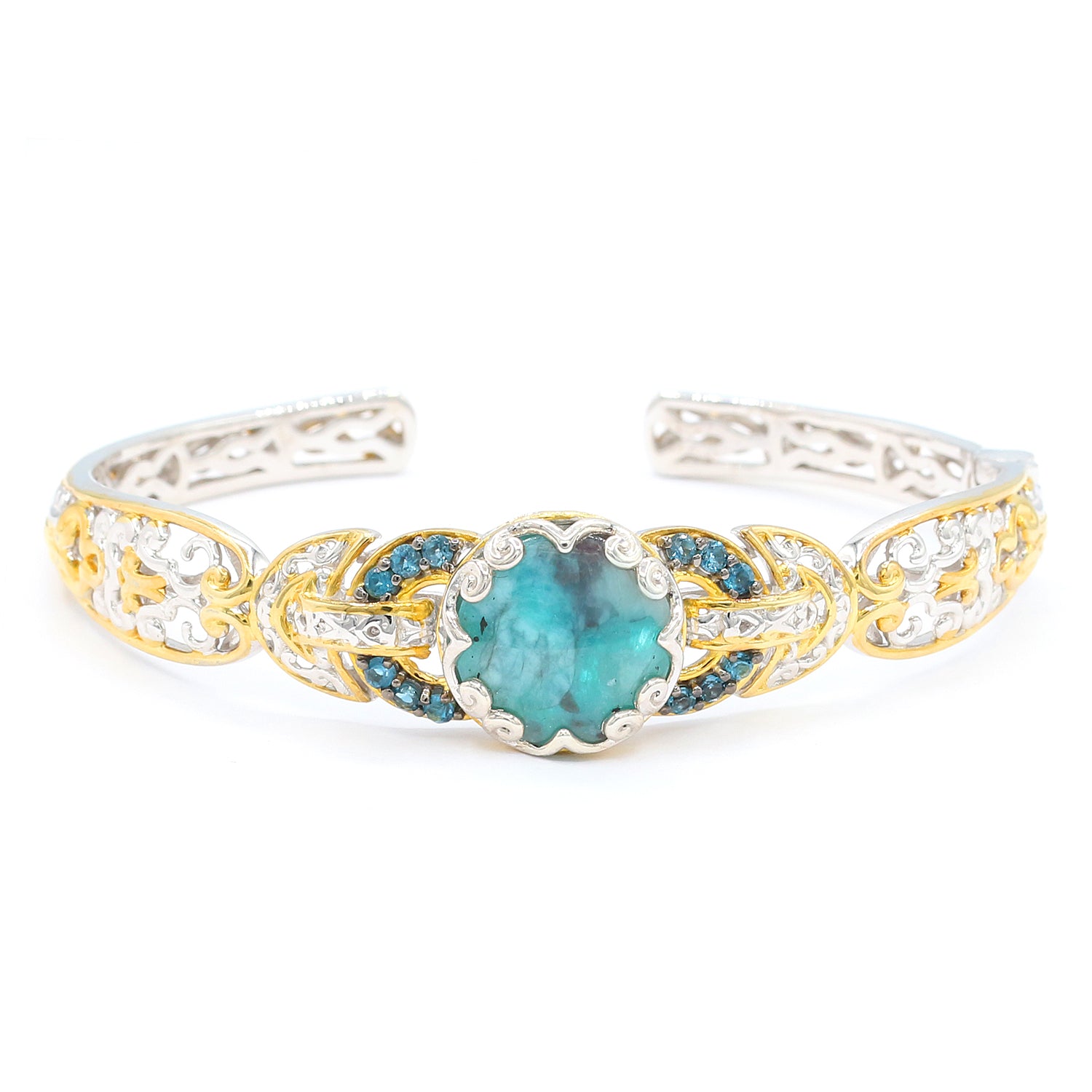 Gems en Vogue Paraiba Tourmaline & London Blue Topaz Bangle Bracelet