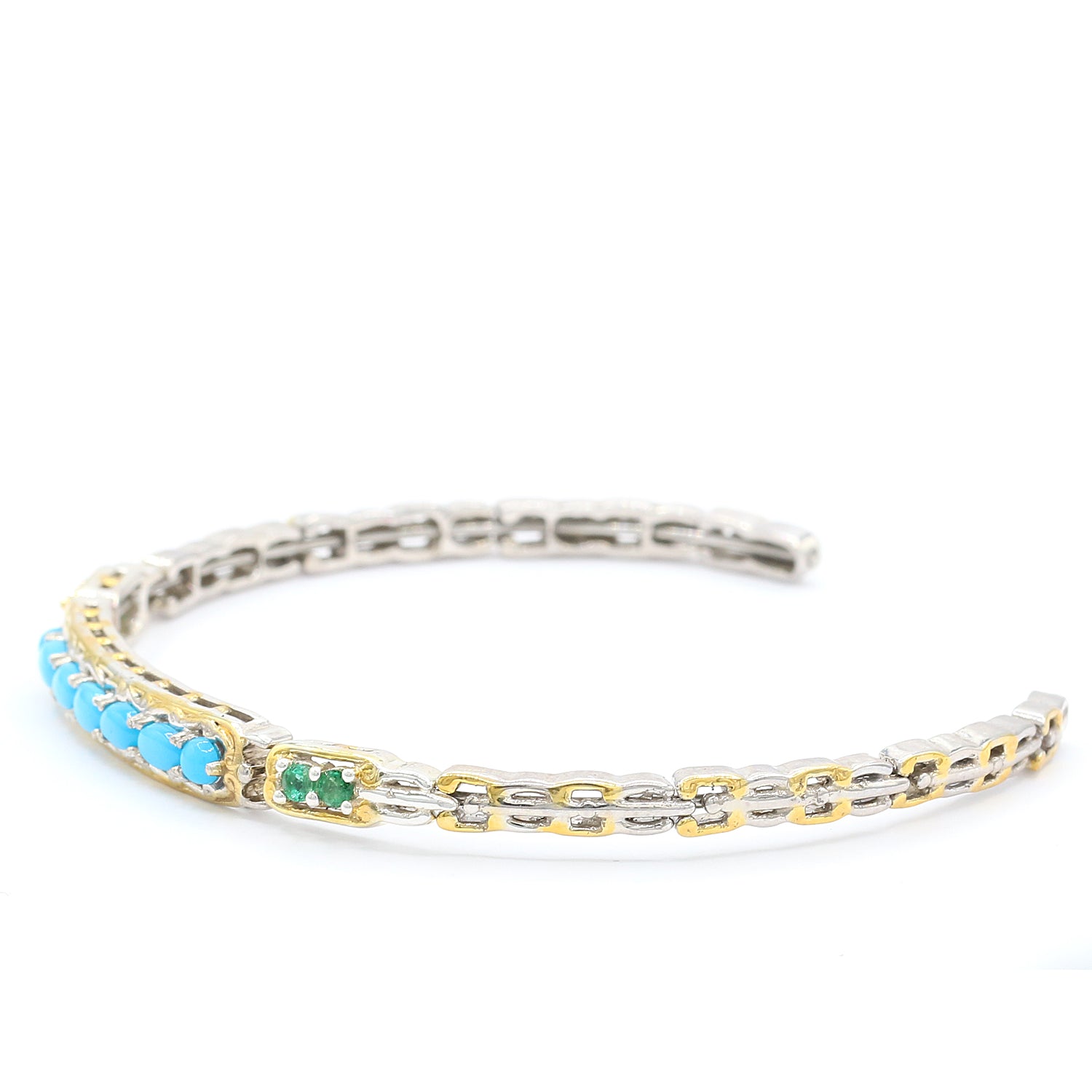 Gems en Vogue Sleeping Beauty Turquoise & Choice of Emerald or Tanzanite Flexible Bangle Bracelet