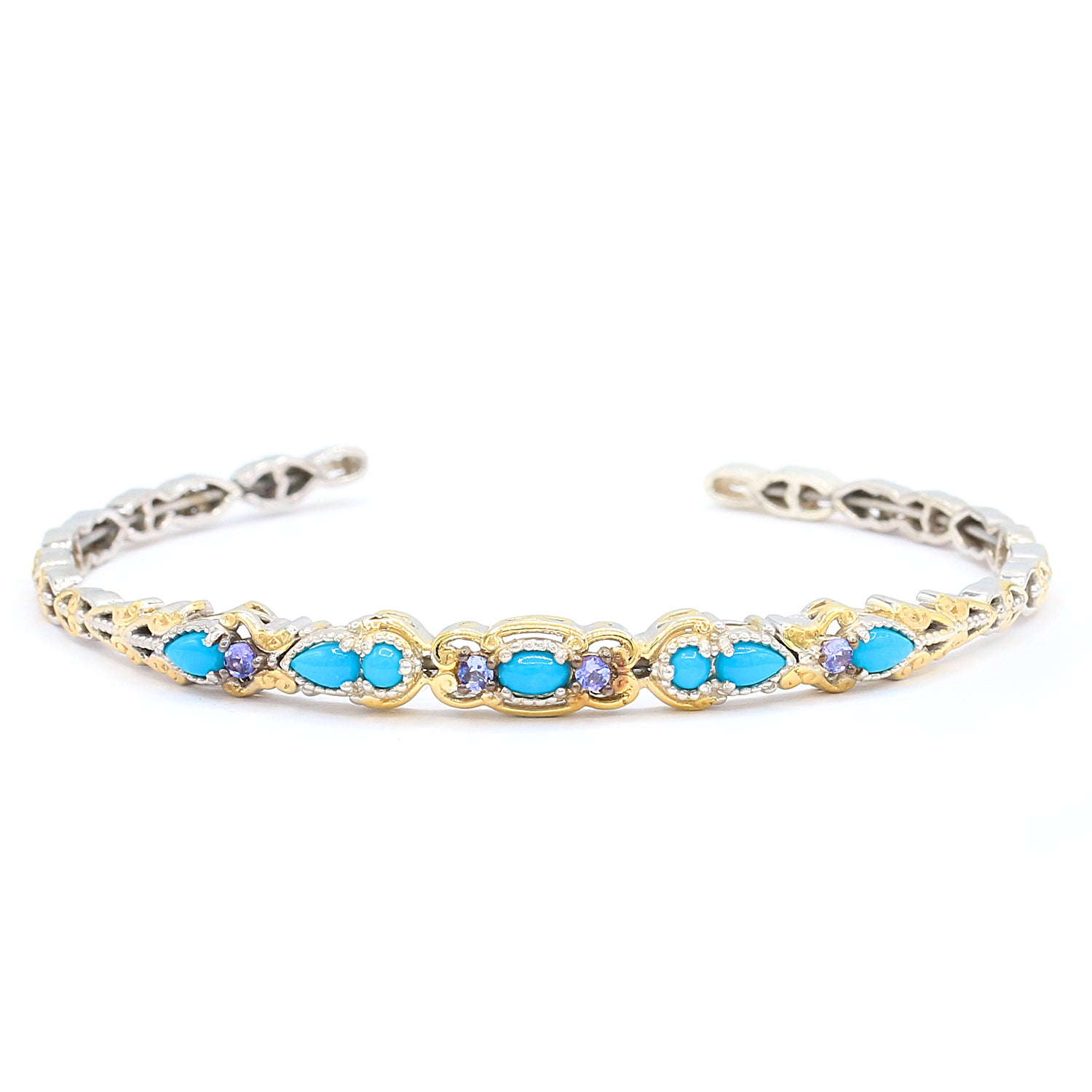 Gems en Vogue Sleeping Beauty Turquoise & Tanzanite Flexible Bangle Bracelet