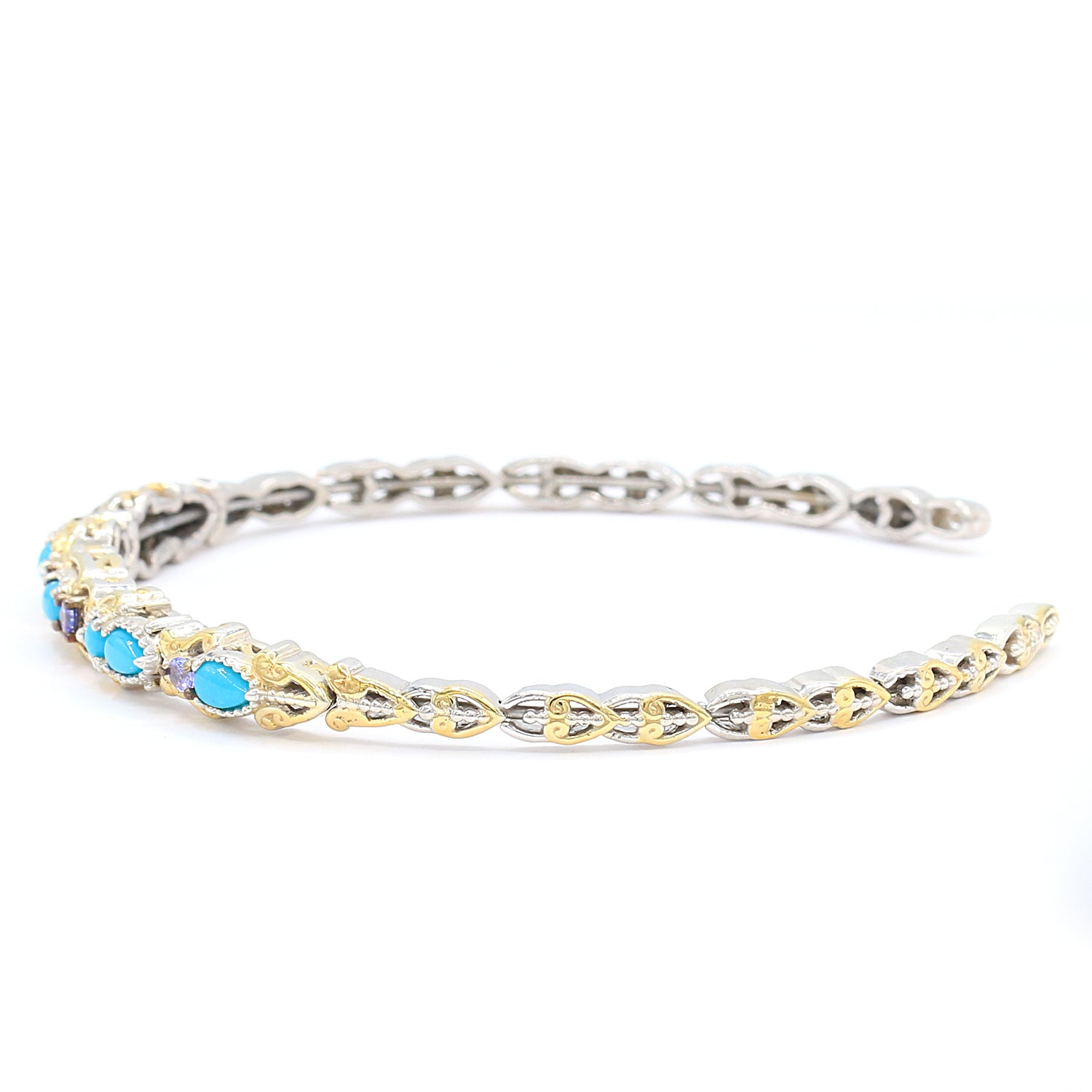 Gems en Vogue Sleeping Beauty Turquoise & Tanzanite Flexible Bangle Bracelet