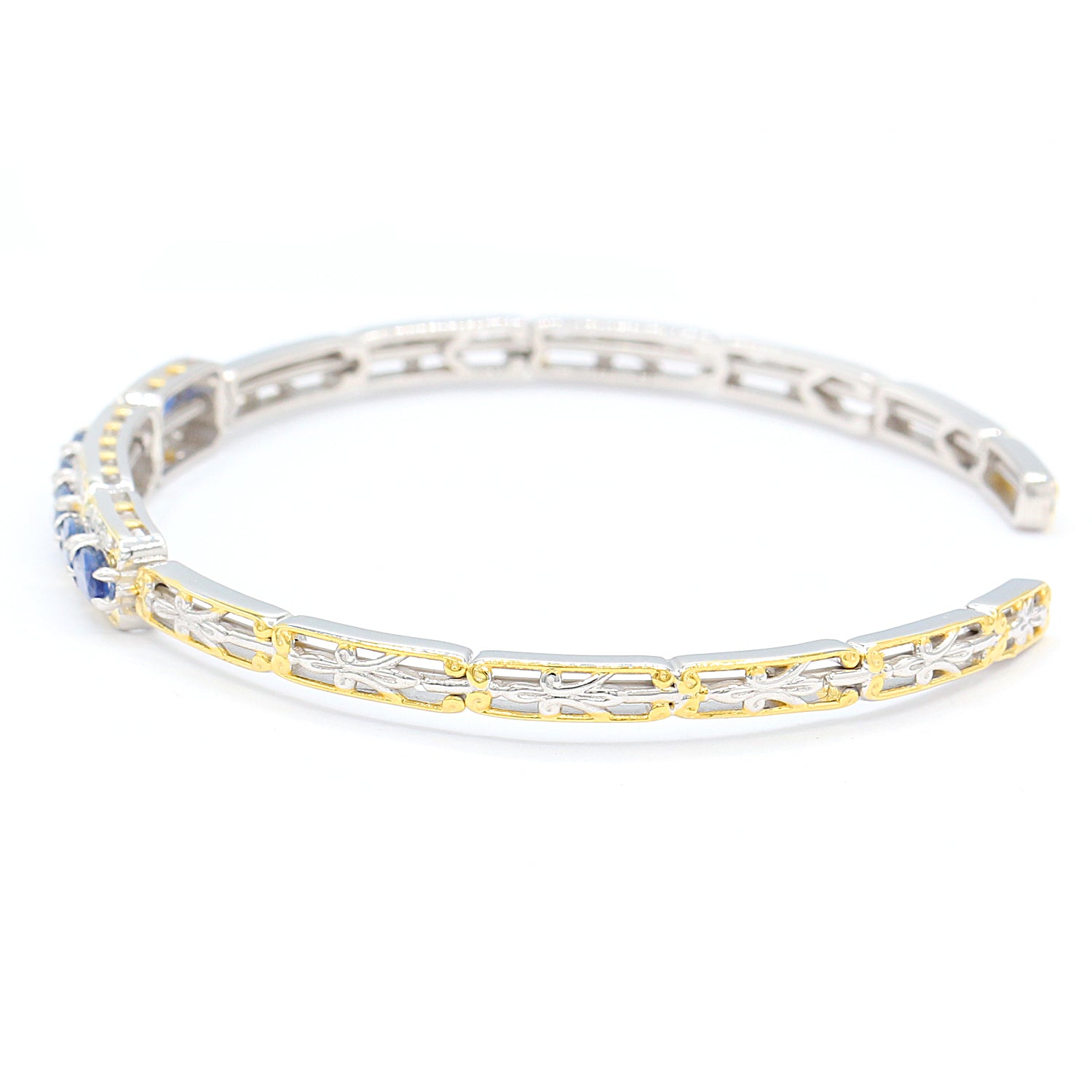 Gems en Vogue 2.10ctw Blue Sapphire Flexible Cuff Bangle Bracelet