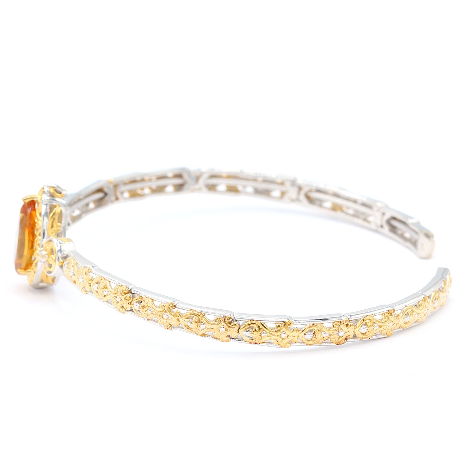 Gems en Vogue 2.91ctw Citrine & White Zircon Flexible Cuff Bangle Bracelet