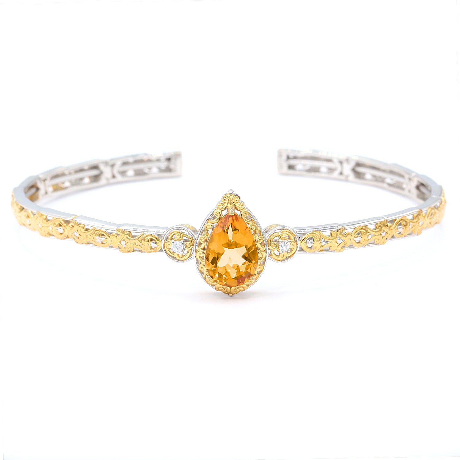 Gems en Vogue 2.91ctw Citrine & White Zircon Flexible Cuff Bangle Bracelet