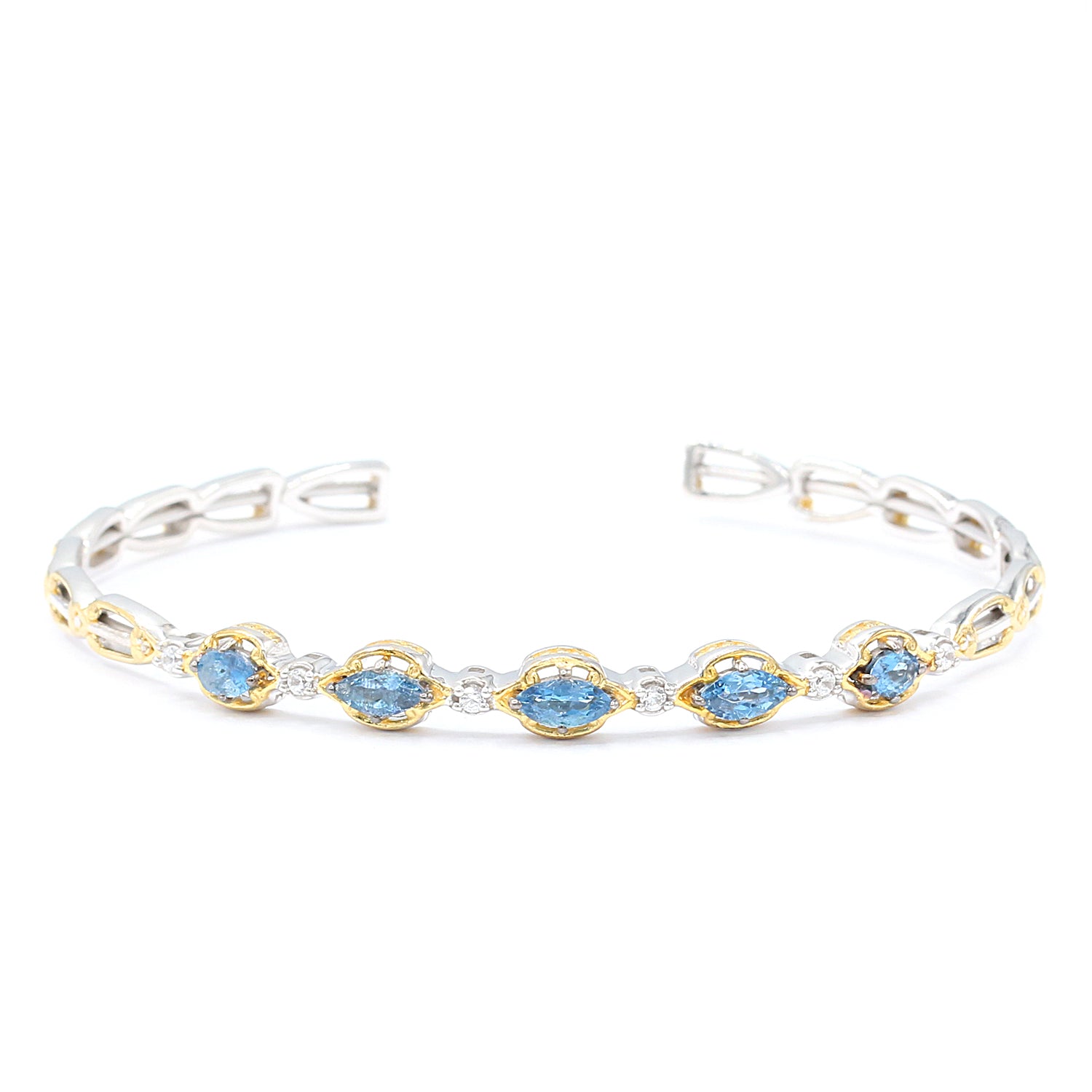 Gems en Vogue 1.36ctw Tanzanian Aquamarine & White Zircon Flexible Bangle Bracelet