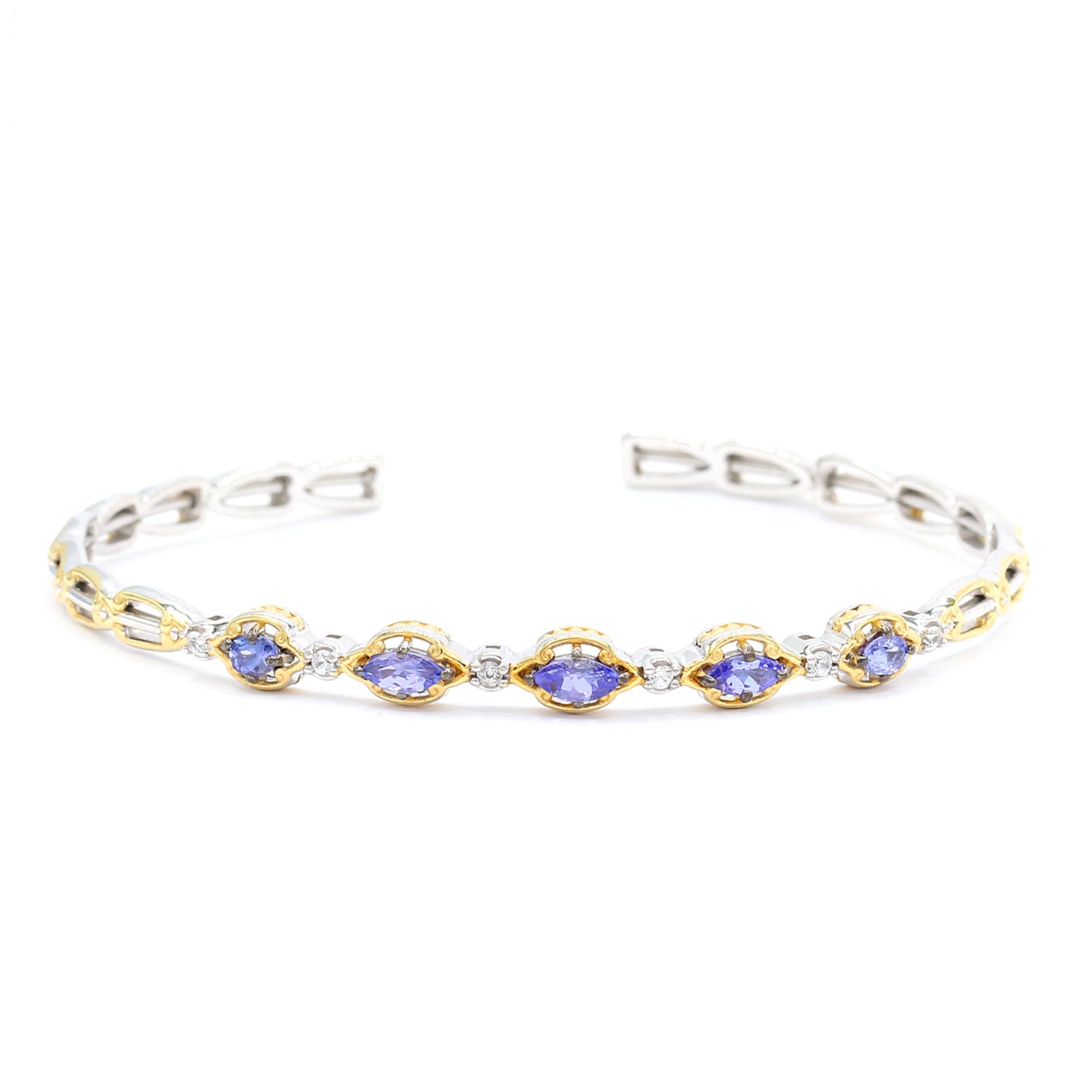 Gems en Vogue 1.39ctw Tanzanite & White Zircon Flexible Bangle Bracelet