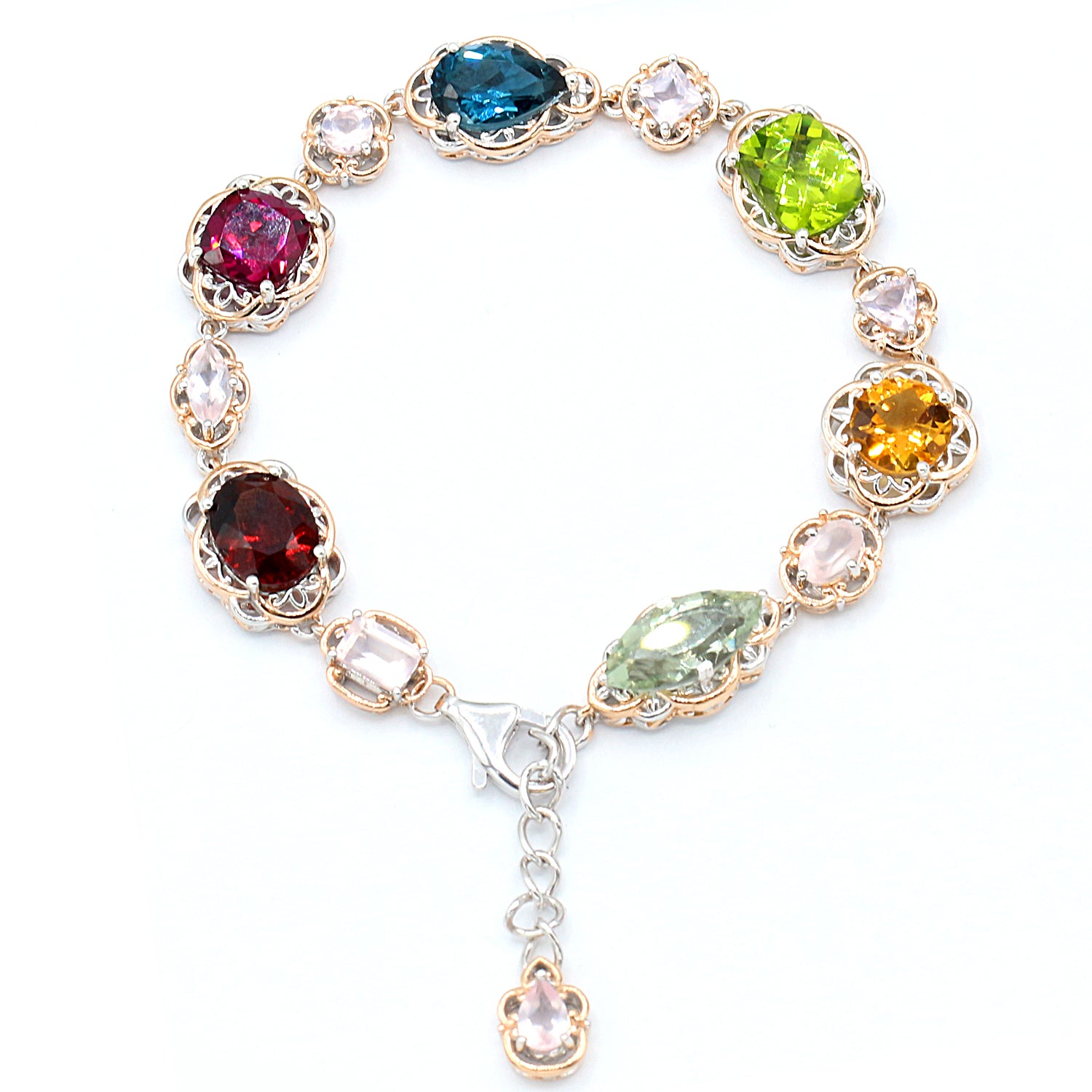 Gems en Vogue One-of-a-kind 18.92ctw Multi Gemstone & Rose Quartz Bracelet
