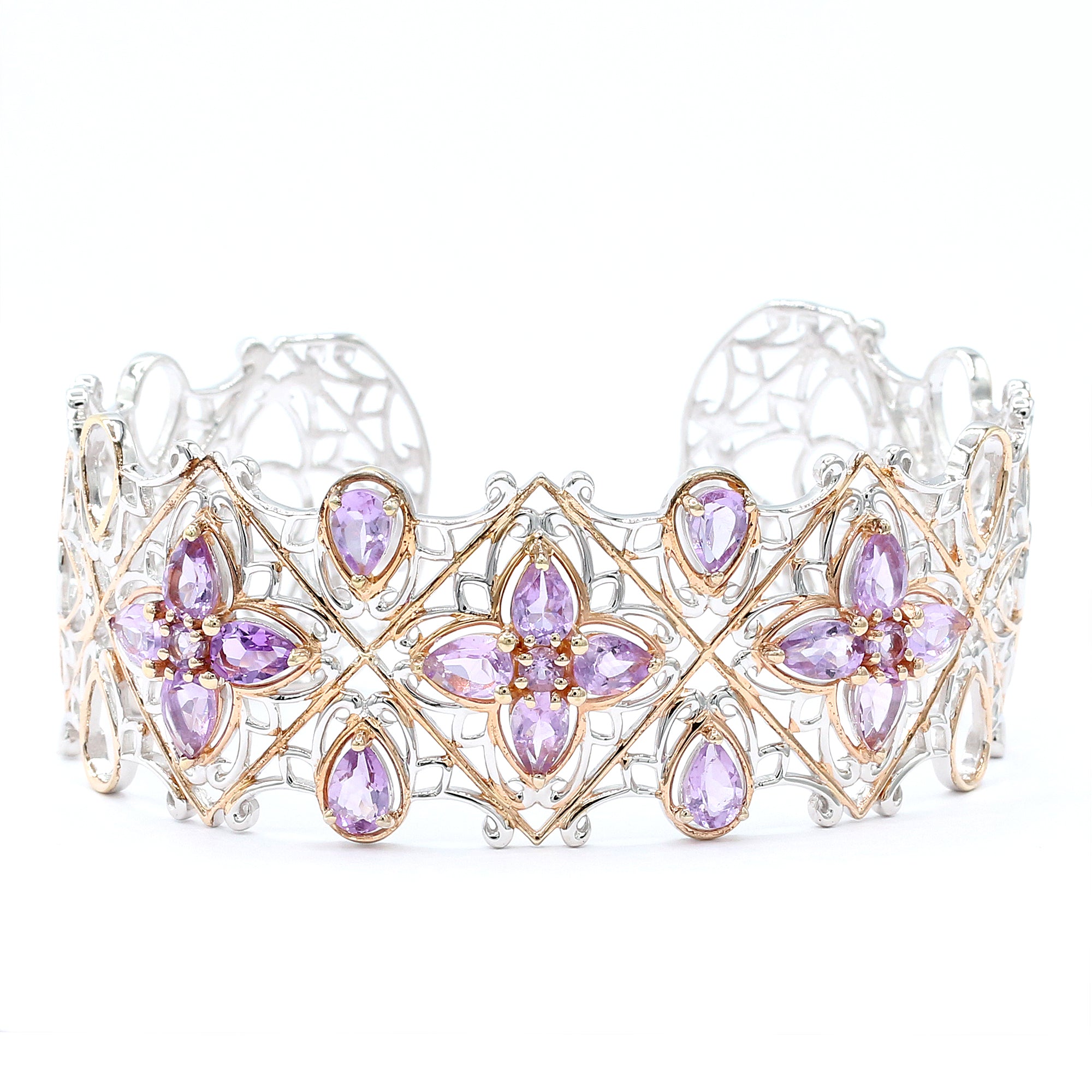 Gems en Vogue 18K Palladium Silver 7.34ctw Brazilian Amethyst Cuff Bangle Bracelet