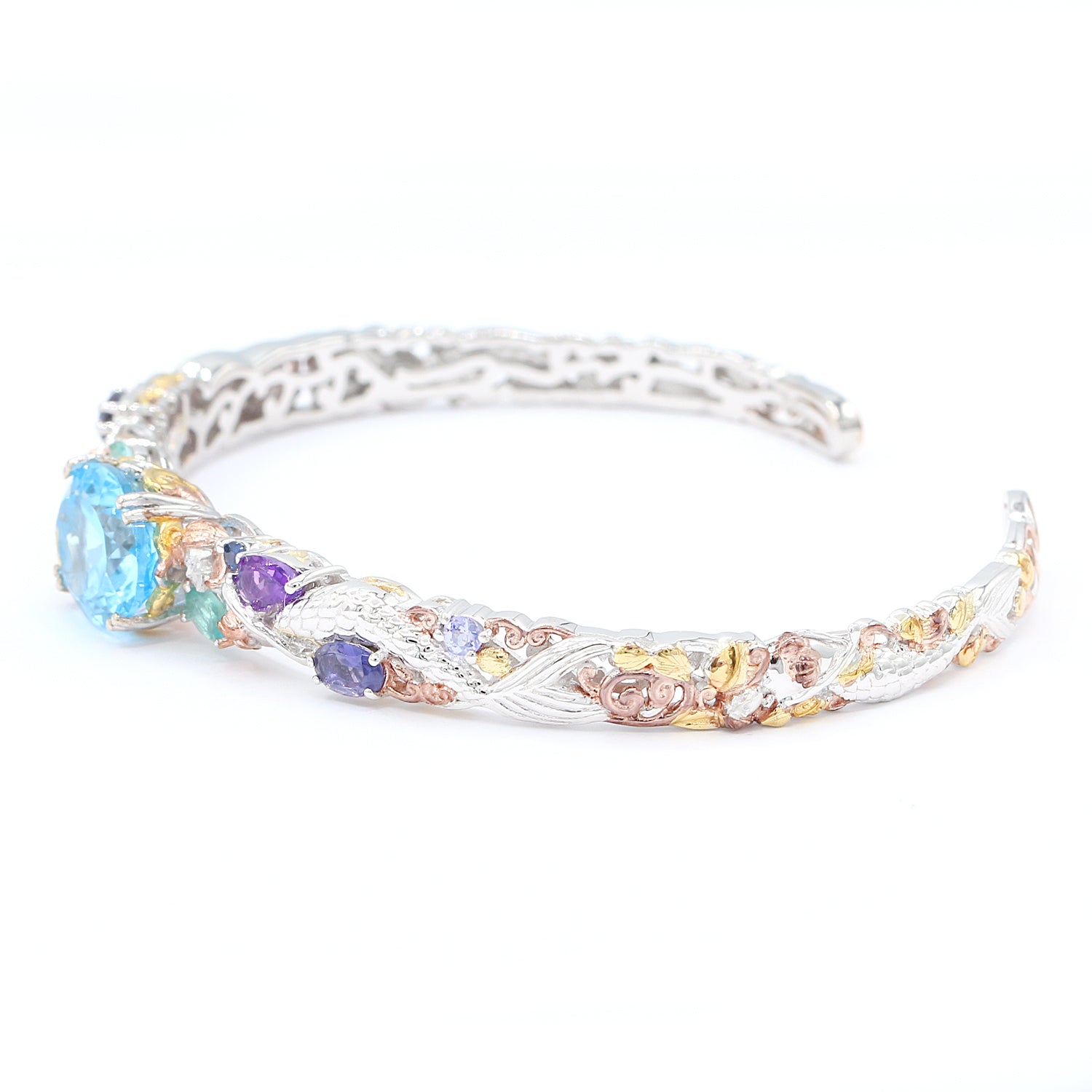 Gems en Vogue 7.16ctw Blue Topaz & Muti Gemstones Mermaid Bangle Bracelet