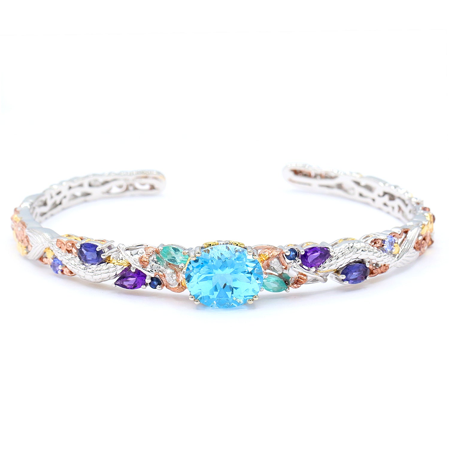 Gems en Vogue 7.16ctw Blue Topaz & Muti Gemstones Mermaid Bangle Bracelet