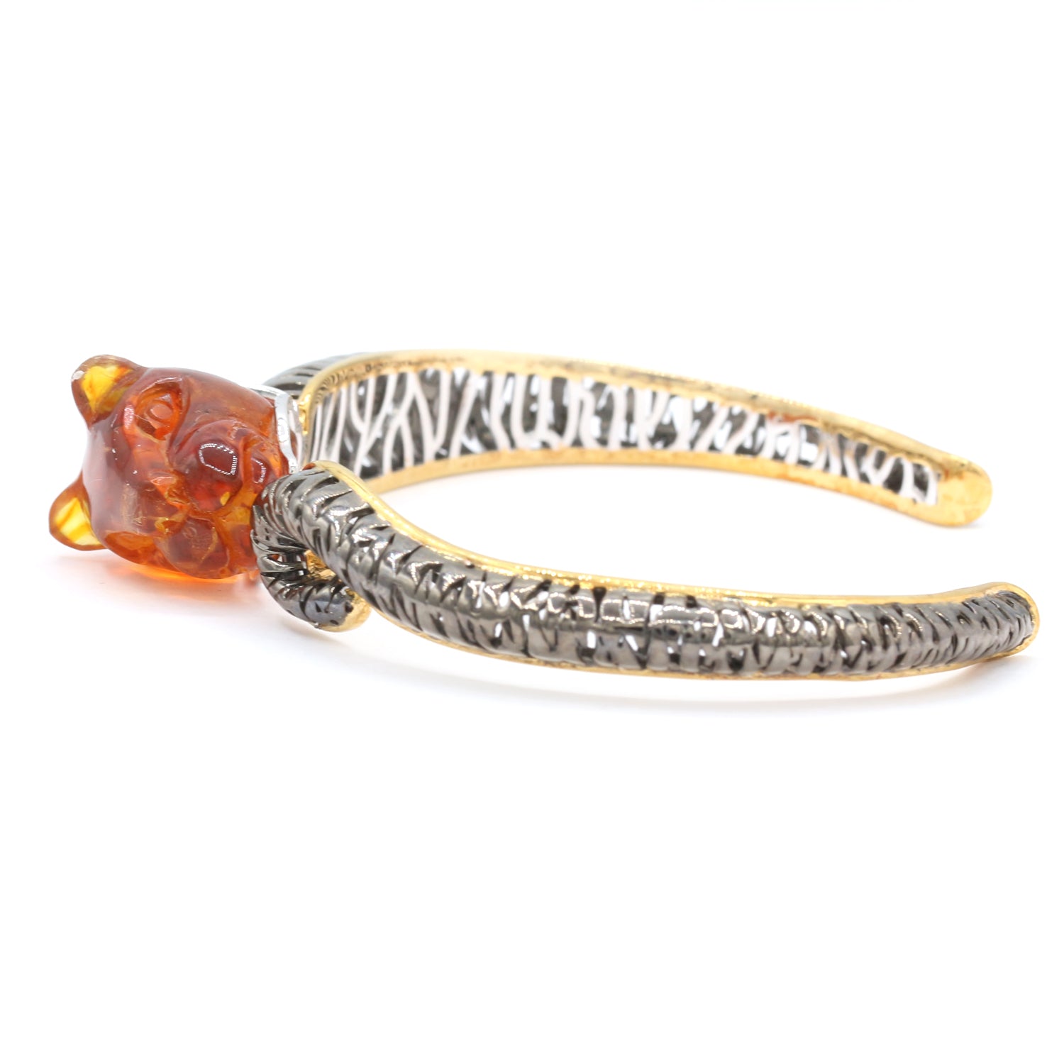 Gems en Vogue Carved Amber Panther Cuff Bangle Bracelet