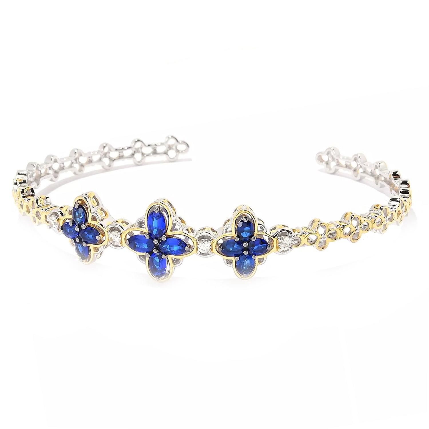 Gems en Vogue 2.84ctw Cobalt Blue Spinel & White Zircon Cuff Bangle Bracelet