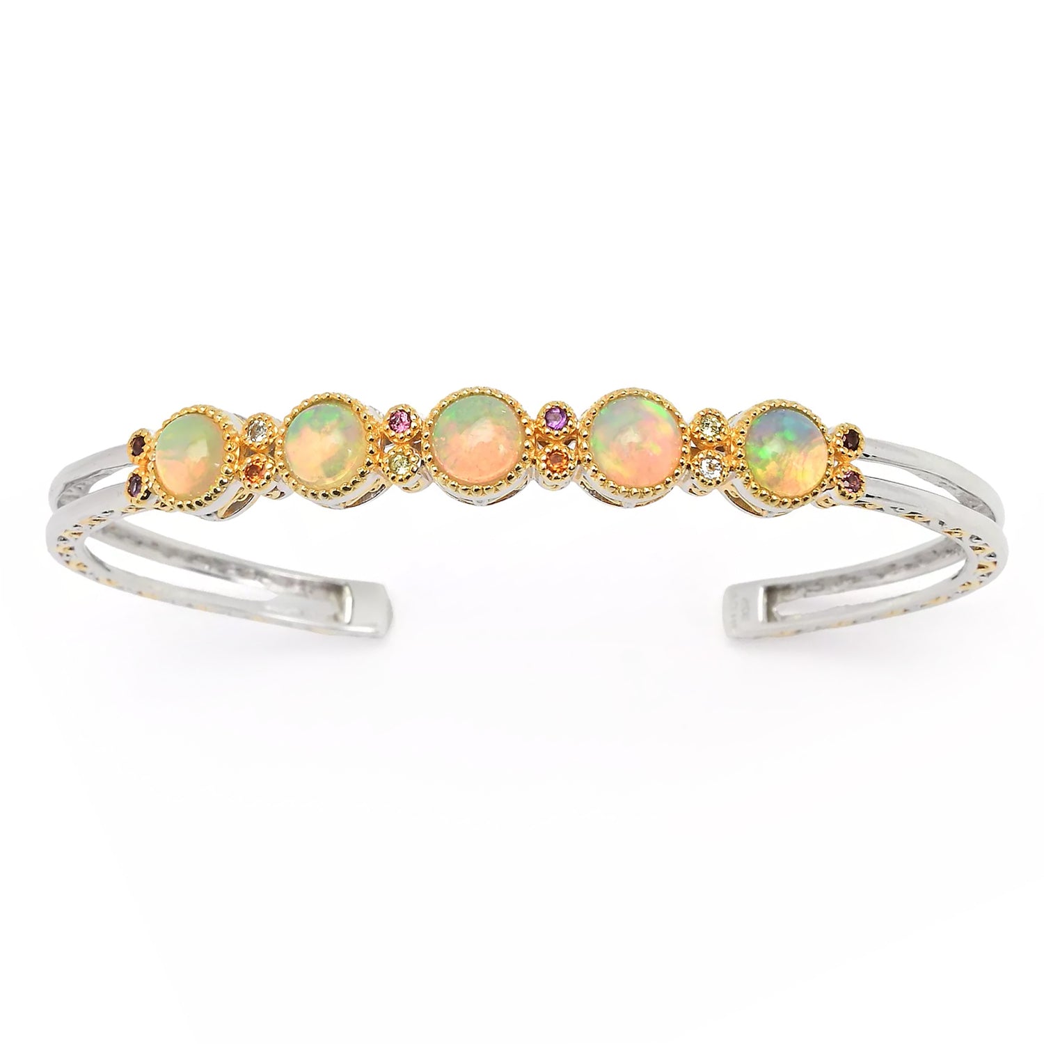 Gems en Vogue Ethiopian Opal & Multi Gemstones Bangle Bracelet