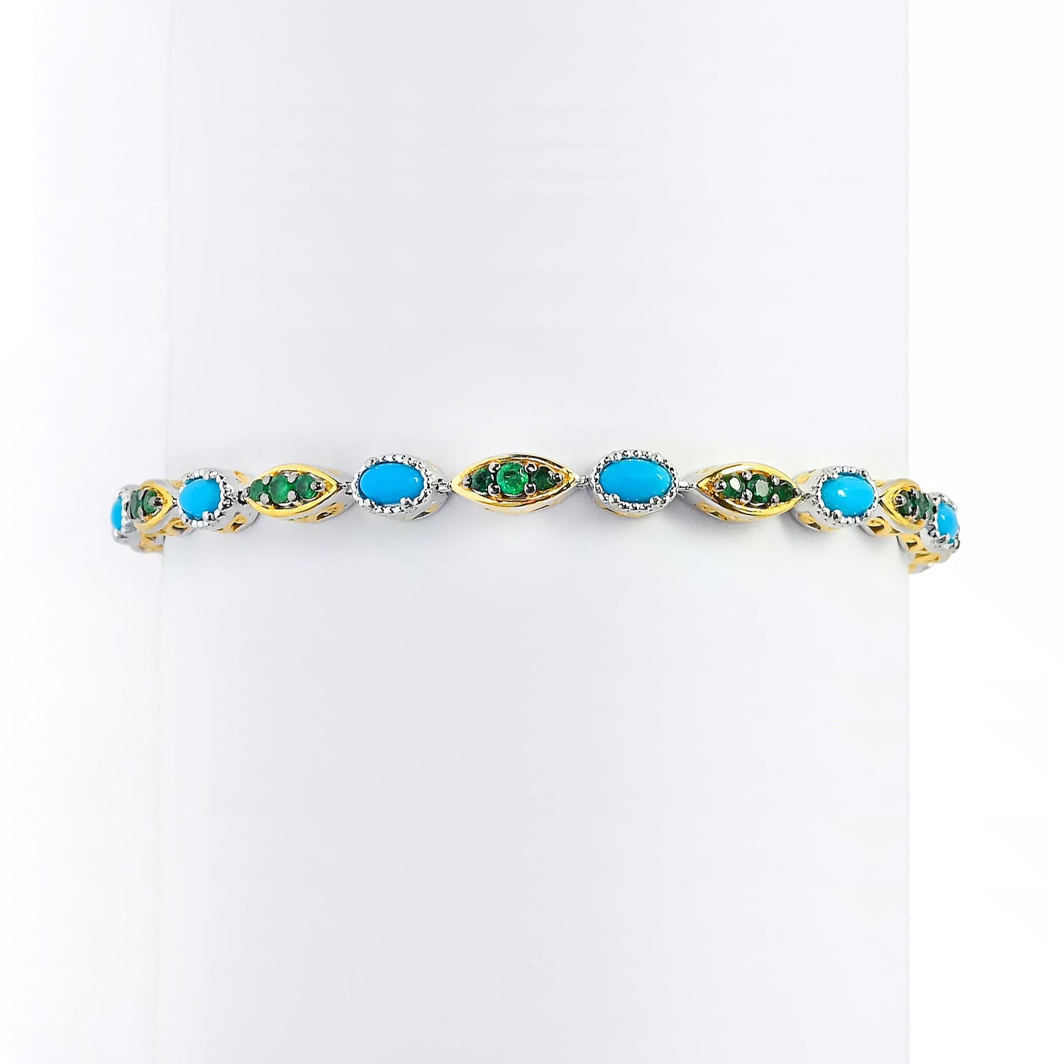 Gems en Vogue Sleeping Beauty Turquoise & Emerald Line Bracelet