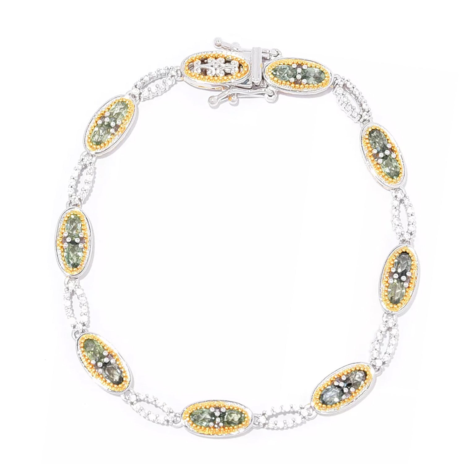 Gems en Vogue 7.20ctw Green Sapphire & White Zircon Bracelet