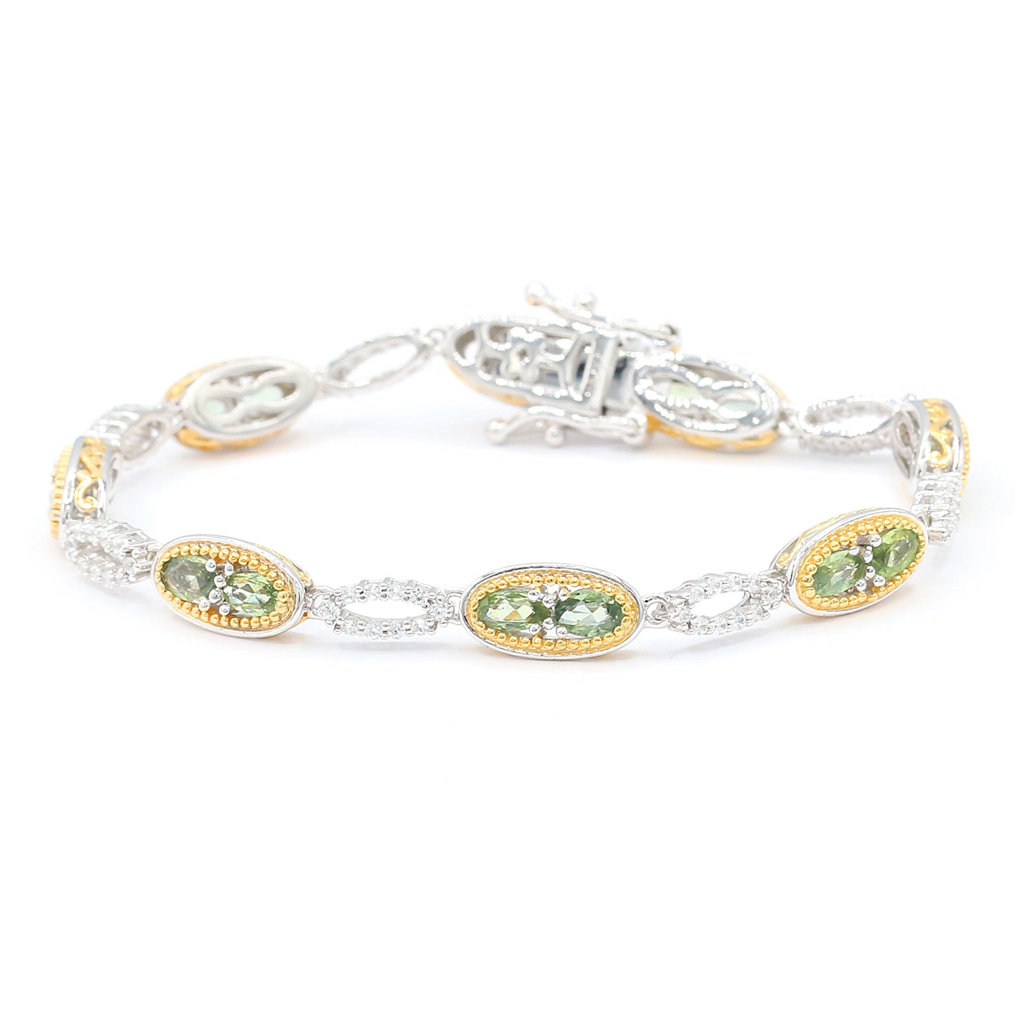 Gems en Vogue 7.20ctw Green Sapphire & White Zircon Bracelet