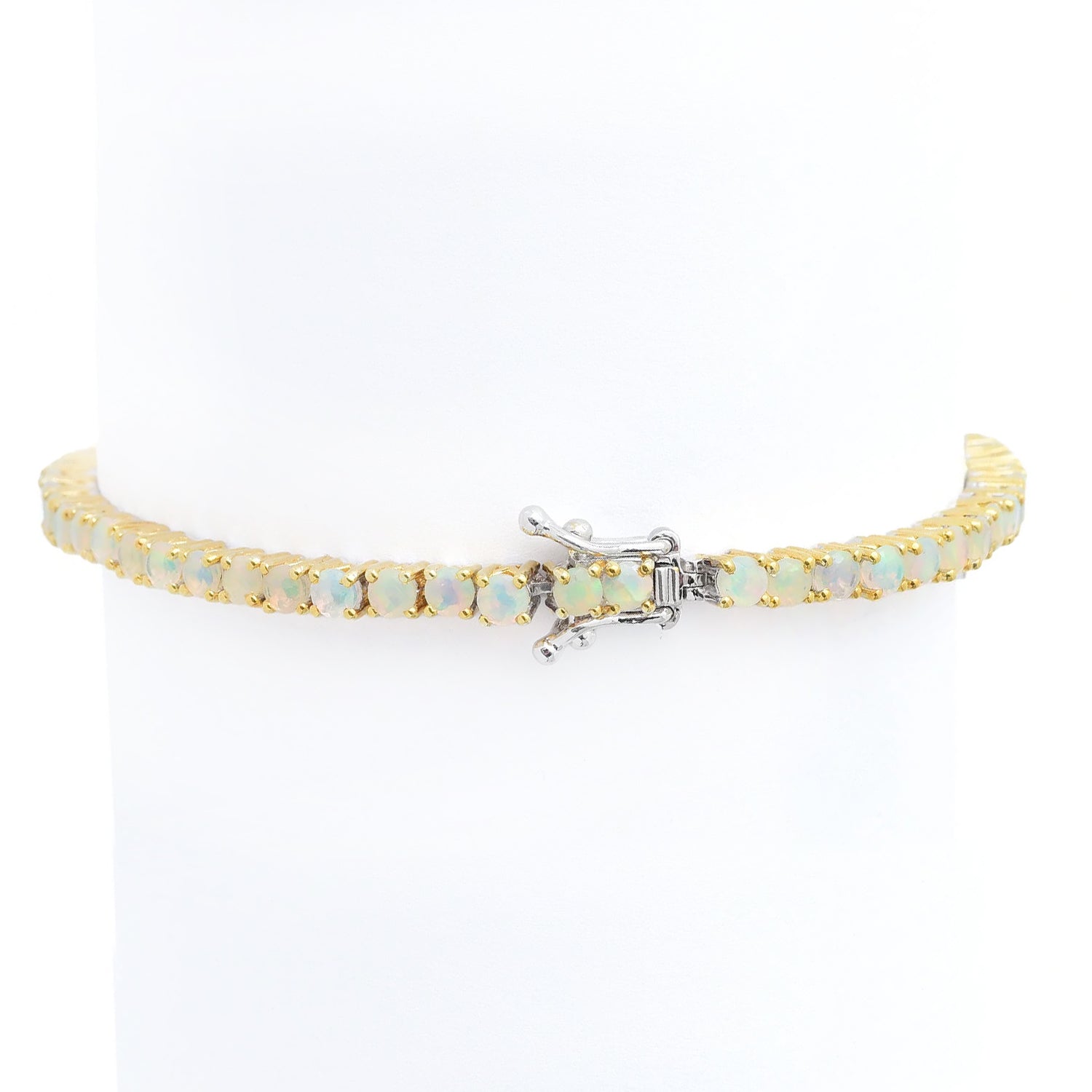 Gems en Vogue 7.67ctw Round Ethiopian Opal Tennis Bracelet